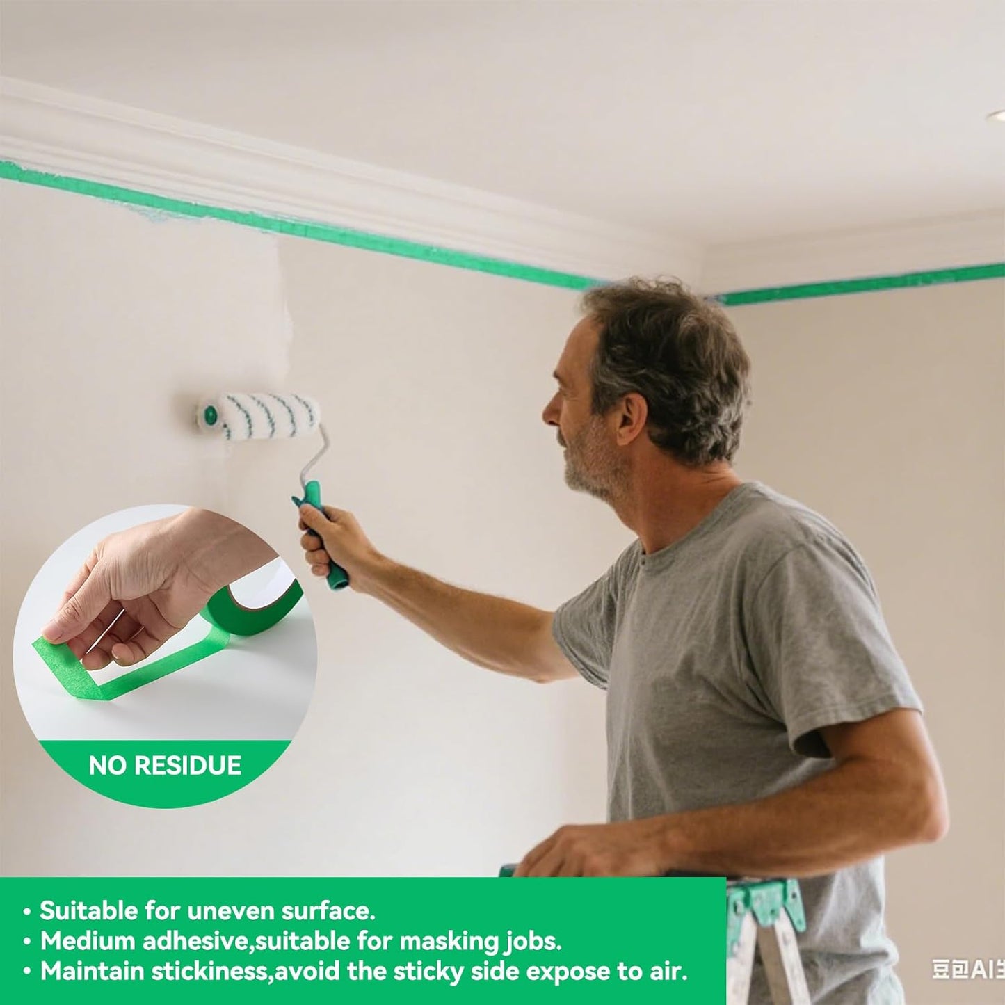 Premium Green Masking Tape,Painters Tape,Green Painters Tape for Automotive,DIY Paper Arts & Crafts, Spraying Drywall Paint, No Residue & Easy to Clean Up,12pcs 0.7inch X 54 Yd Painter's Tape