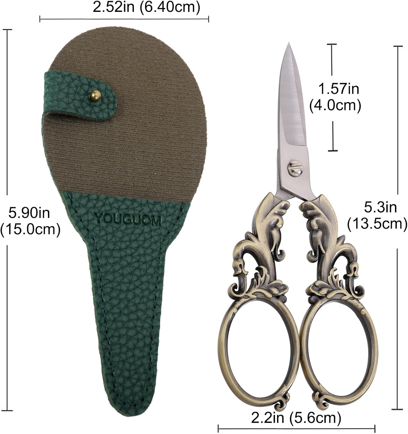 Sewing Craft Scissors, Multipurpose Sharp Scissors with Sheath for Art Home School Paper Thread Cutting Scissor, 5.3in Bronze Big Handles