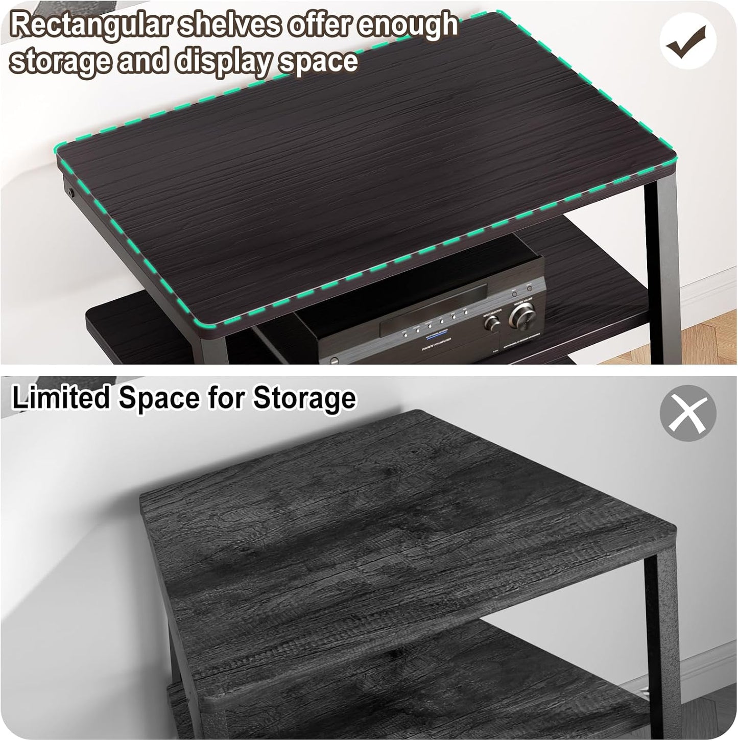 Armocity 4-Tier AV Media Stand with Power Strips, Stereo Stand with LED Lights, Rack Audio Tower with Adjustable Shelves, Small Entertainment Center, 30'', Black Ebony