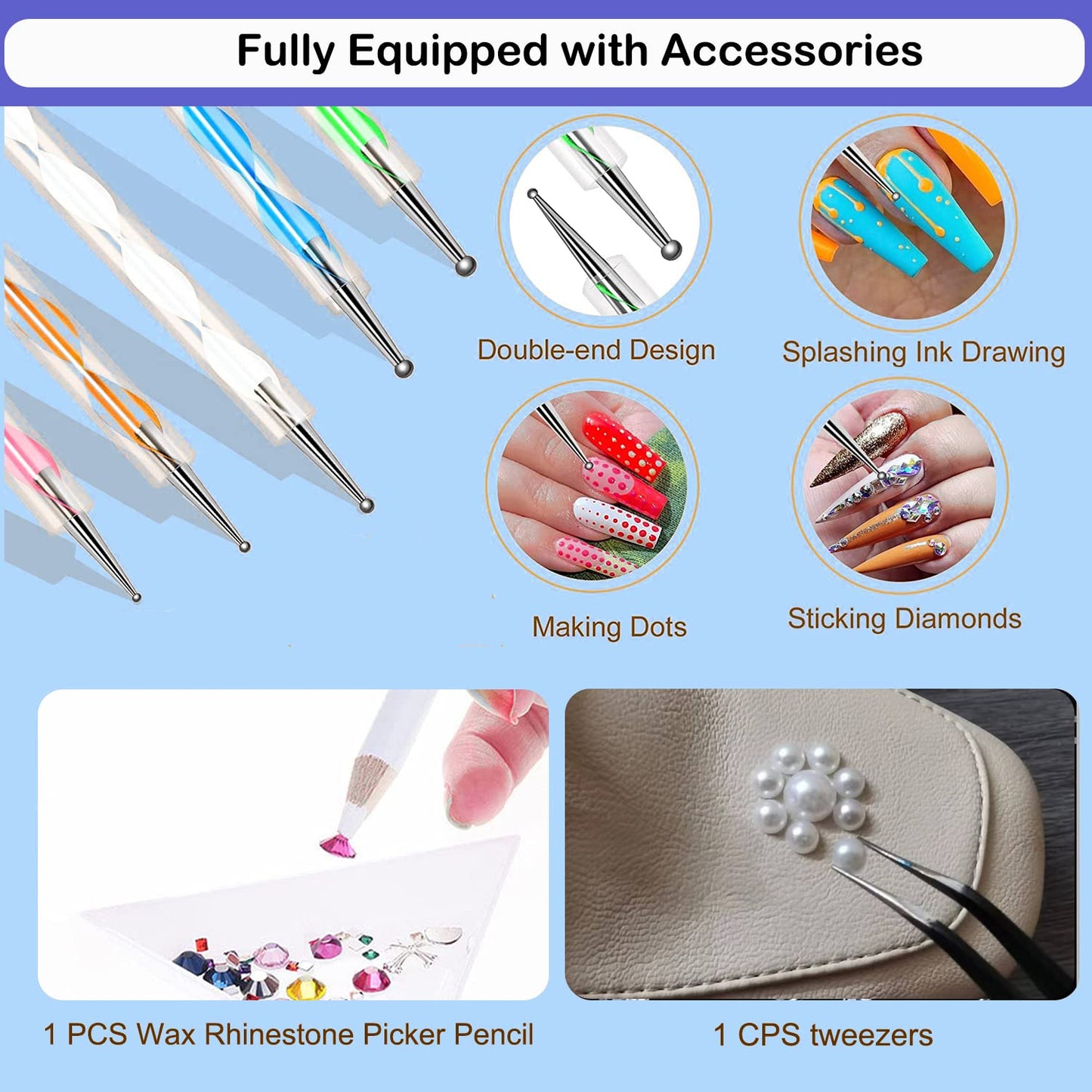 B7000 Adhesive Rhinestones Glue for Crafts, 2PCS 110ml / 3.7 fl oz with 5 Dotting Pen Tool, Wax Pencil and Tweezer, Jewelry Glue for DIY Craft, Makeup, Shoes, Jewelry Making, Nail Art