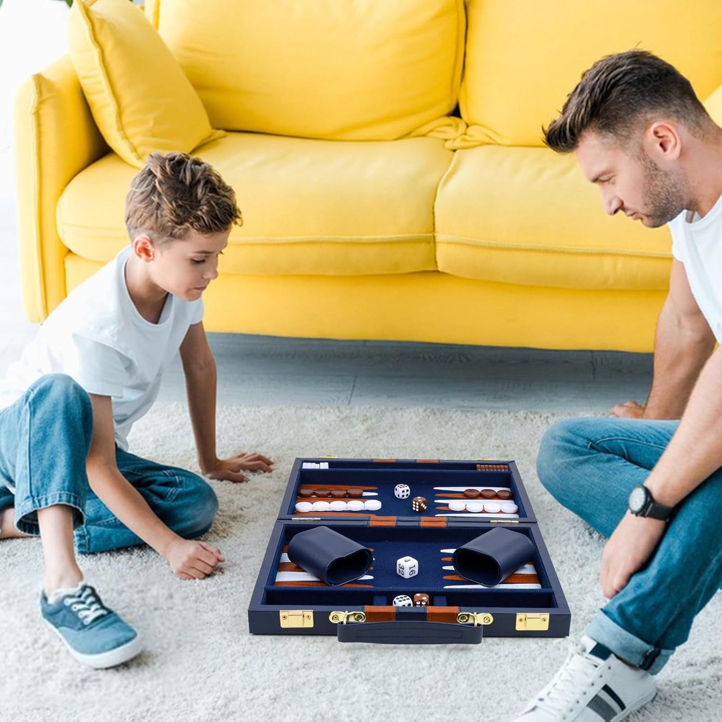 Backgammon Set 2 Players Classic Backgammon Sets for Adults Board Game with PU Leather Case Portable and Travel Backgammon Set (Navy, 11inch)