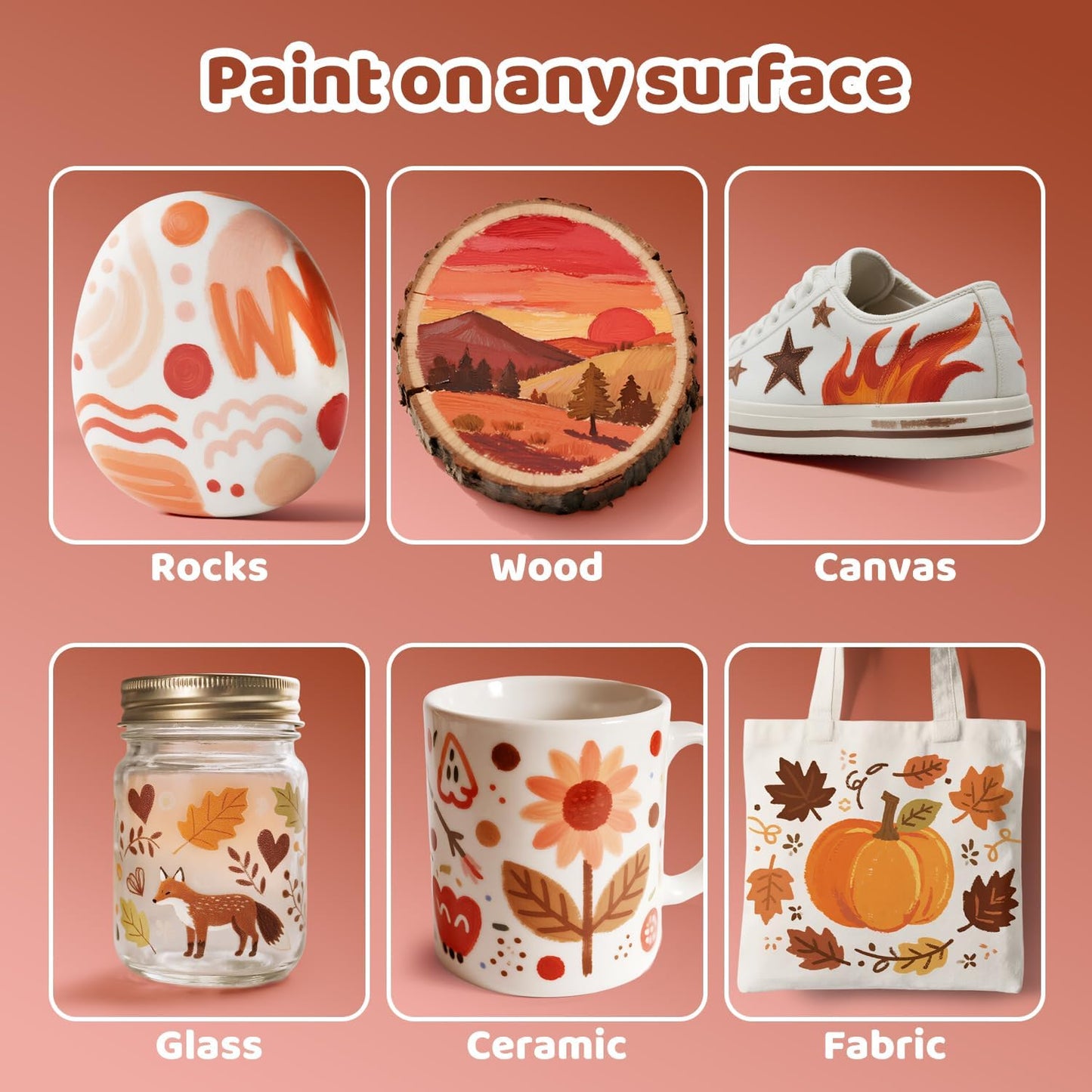 Guangna 12 Red Brown Series Acrylic Paint Markers Set, Brush Tip Acrylic Paint Pens for Rock Painting, Wood, Glass, Paper, Coloring Book, Ceramic, Canvas, DIY Crafts, Water-Based Ink