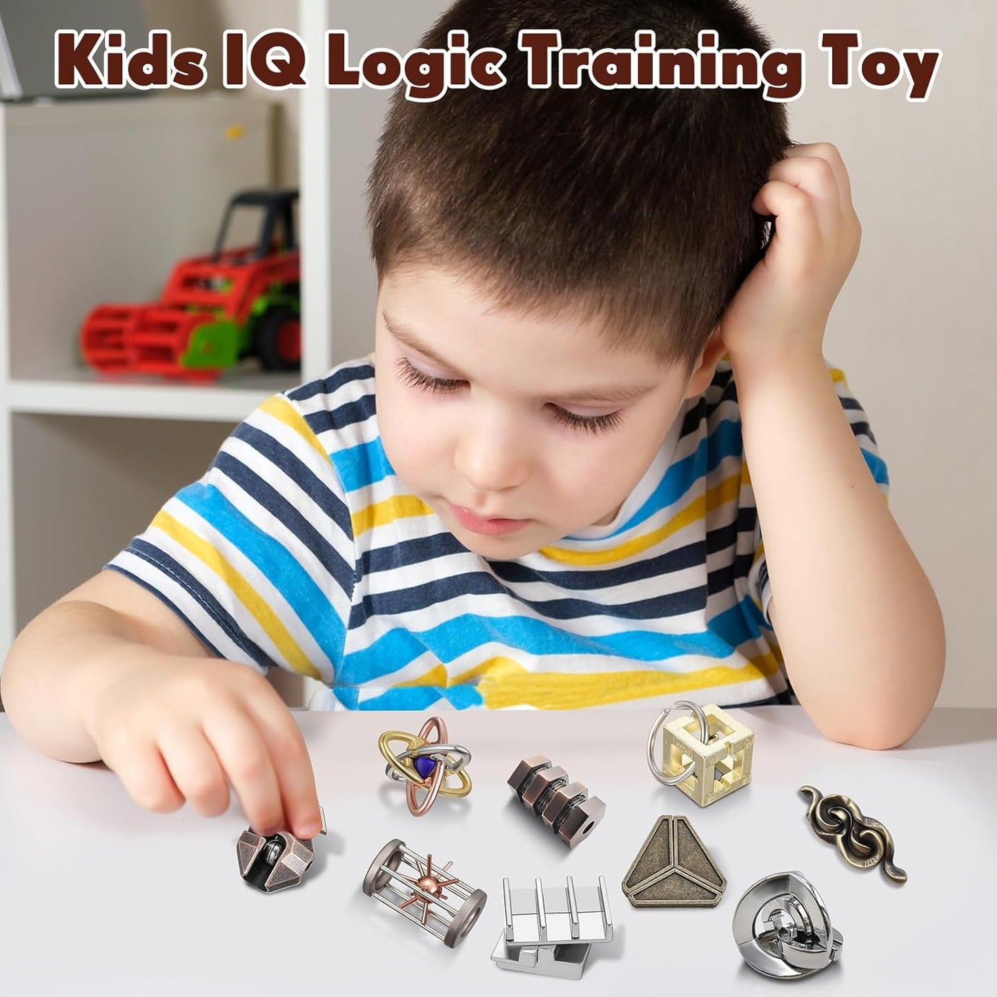 Wettarn 9 Pcs Metal Brain Teaser Puzzles Teaser 3D Steel Puzzle for Adults Unlock Interlocking Games IQ Education Smart Logic Test Toys for Adults Mind Challenge(Magic Style)