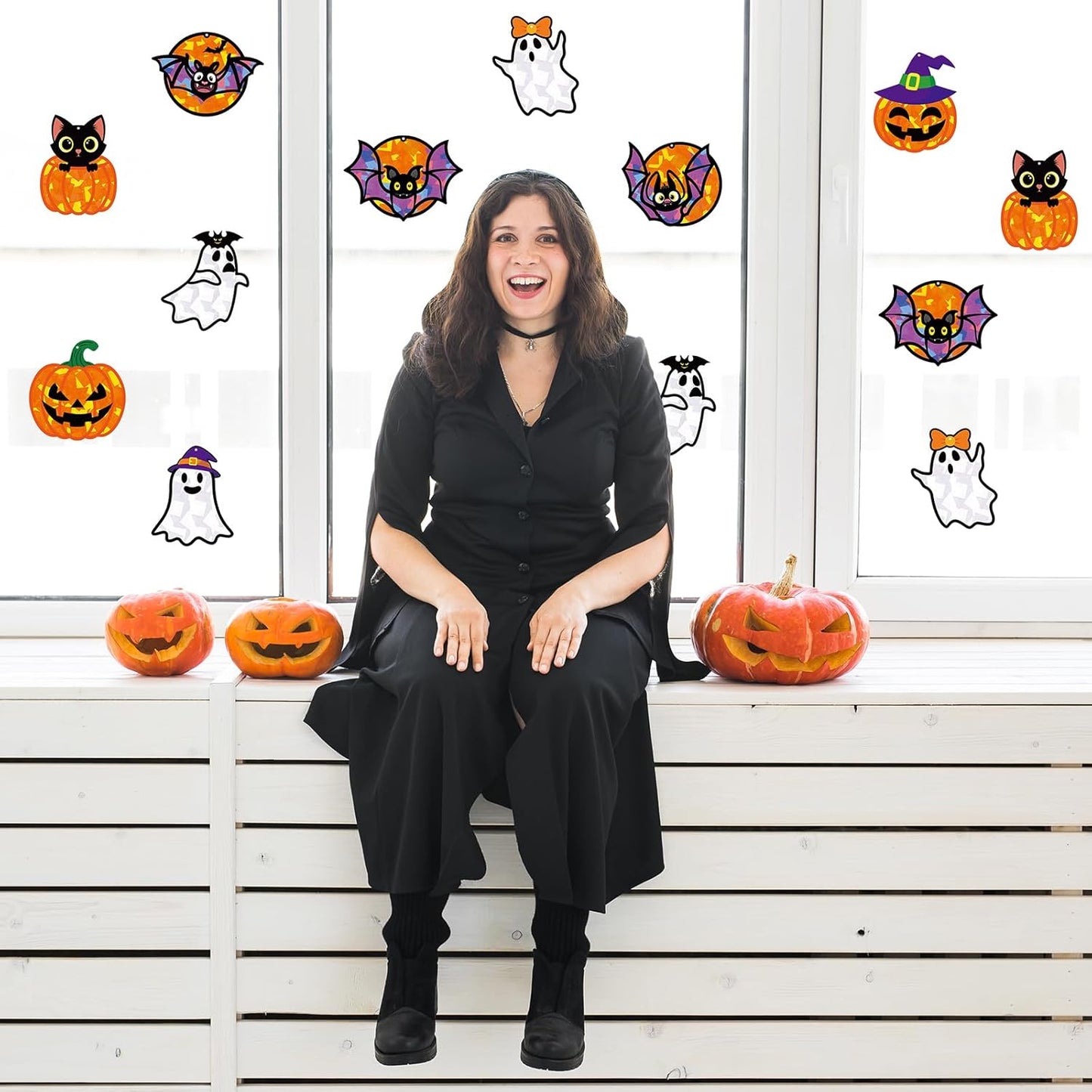 Renbuzhu 40PCS Halloweens Crafts Bulk: Ghosts Pumpkins Paper Suncatchers DIY Kit Party Activities Decorations, Window Stained Glass Effect Art Supplies