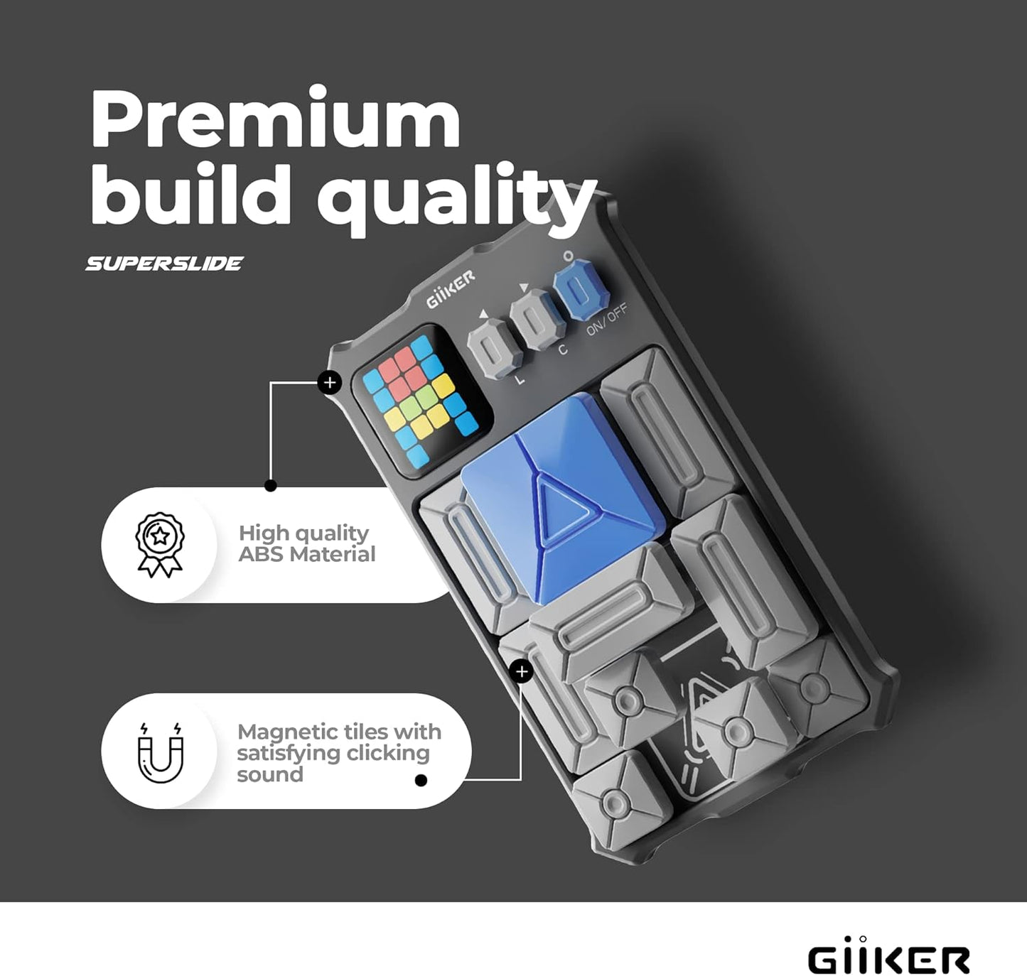 GiiKER Super Slide Puzzle Games, Original 500+ Challenges Brain Teaser Puzzle, Toys for Kids, Travel Games Birthday Gifts Easter Basket Stuffers for Boys Girls, Activities for Road Trips - Moon Grey