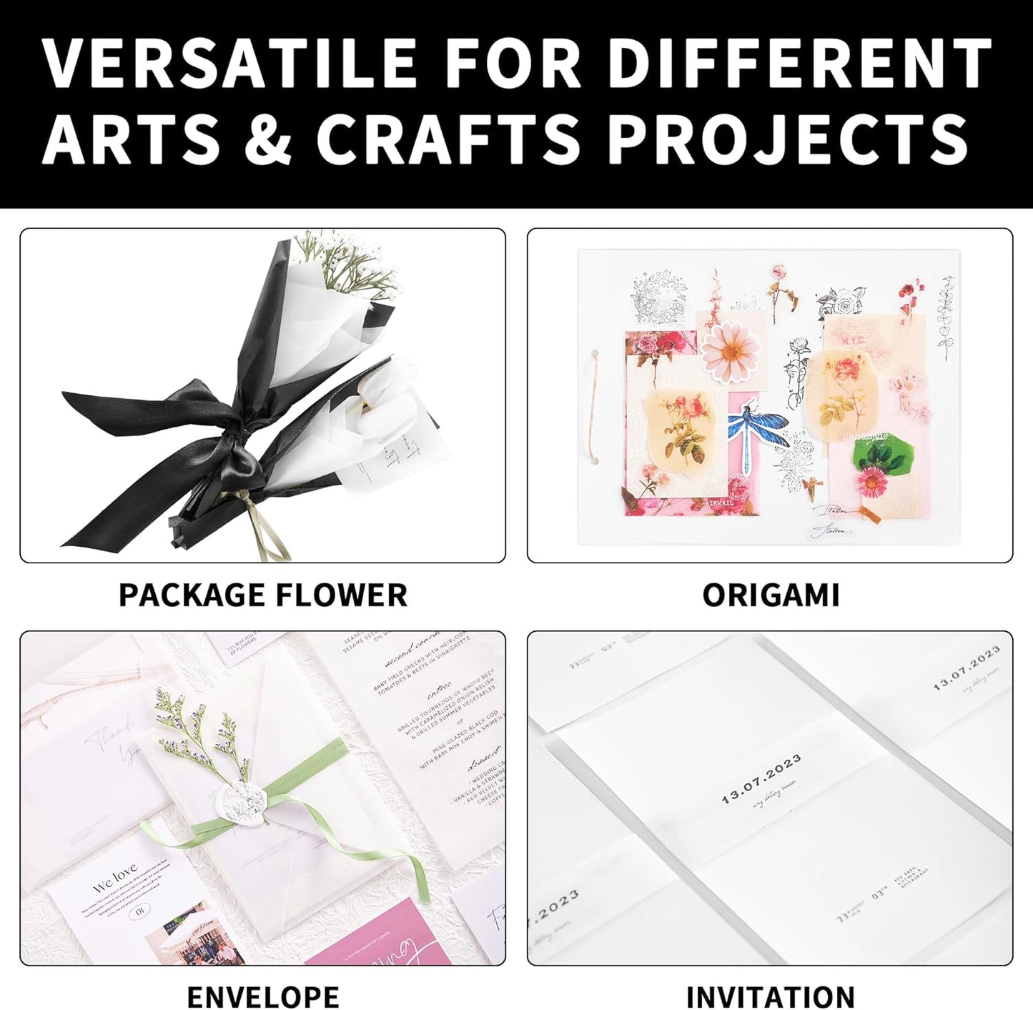 110 Sheets Transparent Vellum Paper - 8.5 x 11in 100GSM Translucent Matte Art Paper for DIY Printing Drawing Wedding Invitations Greeting Cards Decor Gift Wrapping PAP02TP110