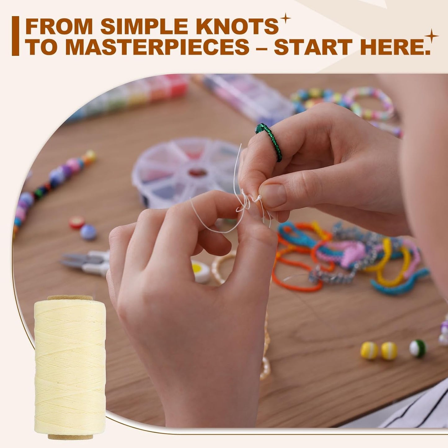 PATIKIL 284 Yard Flat Waxed Thread 150D 1mm Leather Sewing Cord for Repairing Shoes Bags Wallets Jewelry Making DIY Leather Craft, Beige