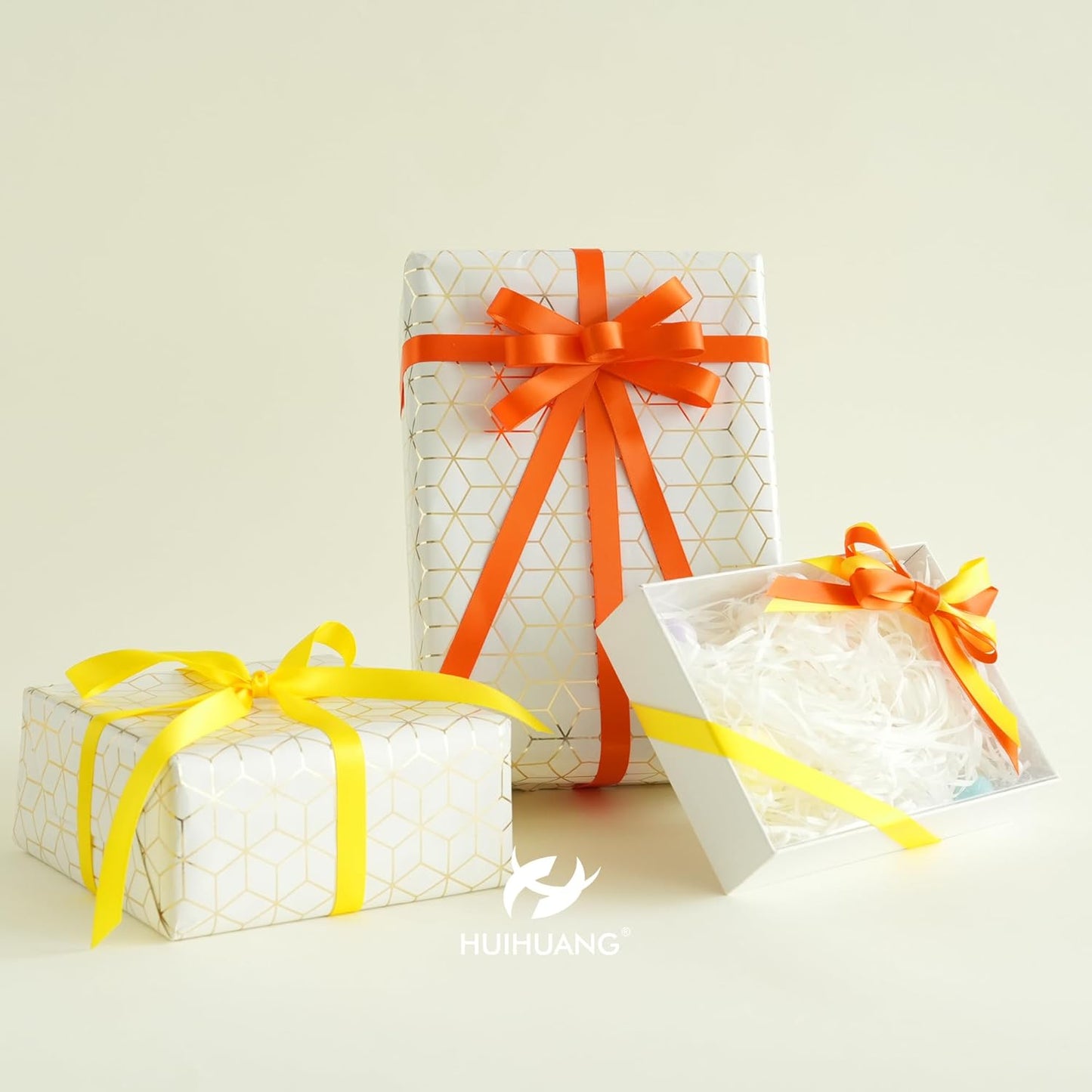 HUIHUANG Orange Ribbon 1/2 inch Continuous 50 Yards Tangerine Double-Faced Satin Ribbon for Gift Wrapping, Bows, DIY Crafts, Flower Bouquet, Wedding Decor, Holiday Decor