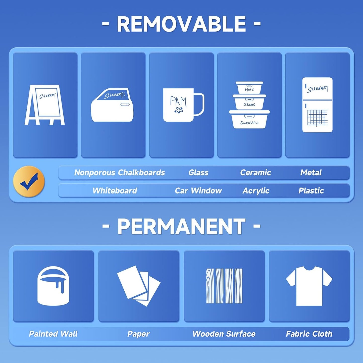 SILENART Blue Chalk Markers 2 Pack - Blue Dry Erase Markers Pen - Liquid Chalk Markers for Chalkboard, Window, Glass, Mirror, Blackboard - 3-6mm Reversible Tip