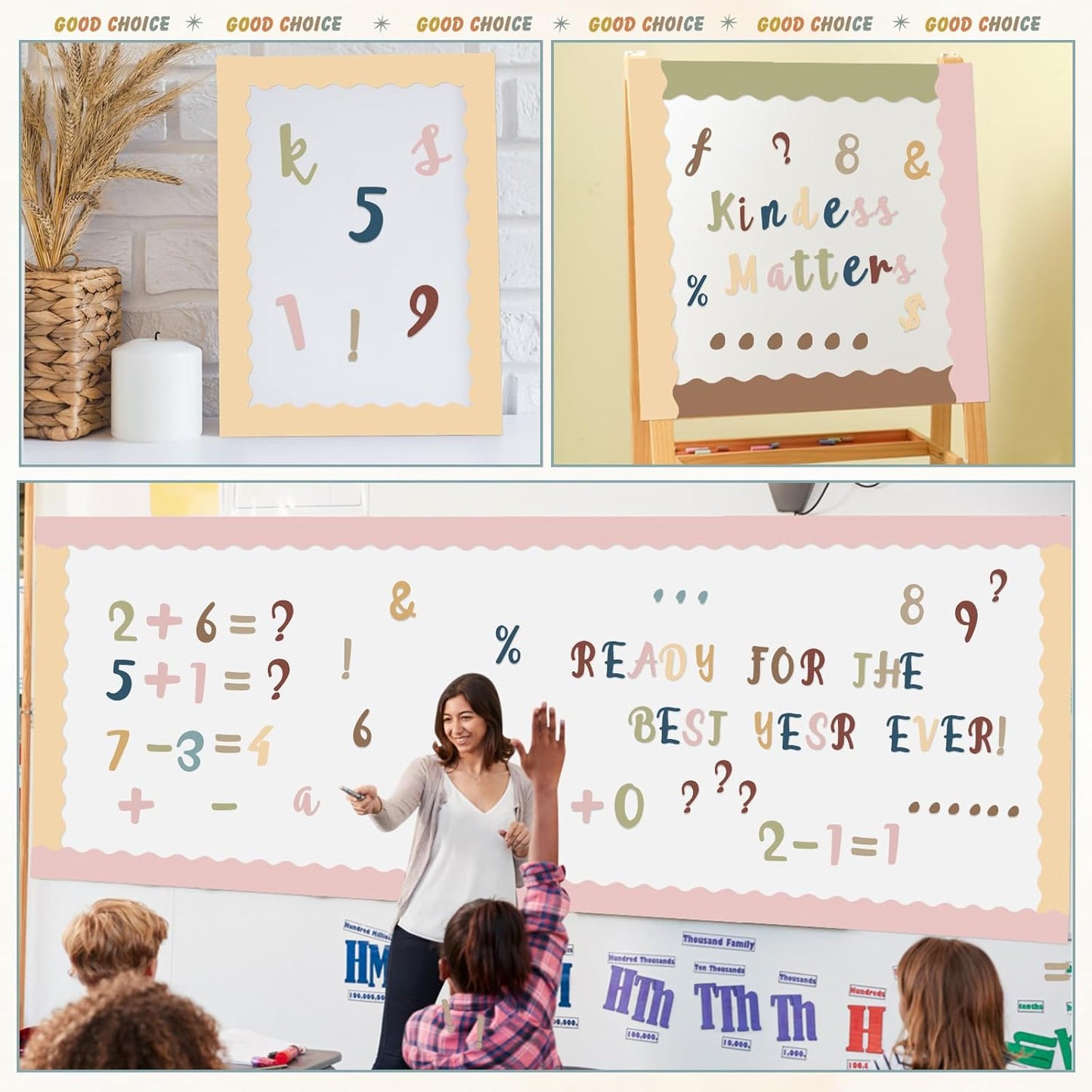 221 Pcs Bulletin Board Letters Round Alphabet Number Punctuation Symbol Combo Letter Cutouts Classroom Decoration for School Classroom Chalkboard Poster Board(Boho Italic)