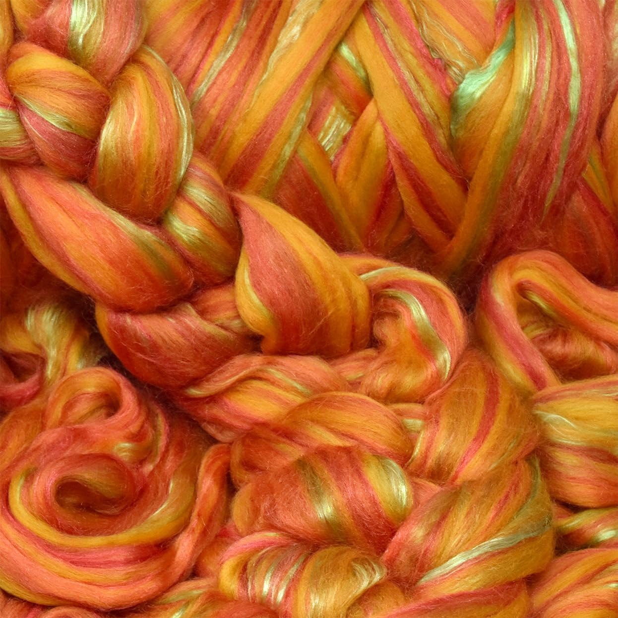 Merino Silk Luxe Tonal Designer Blend. Superfine Merino, Mulberry Silk, Tussah Silk. Top Roving for Spinning or Felting. Saffron Serenade 1oz