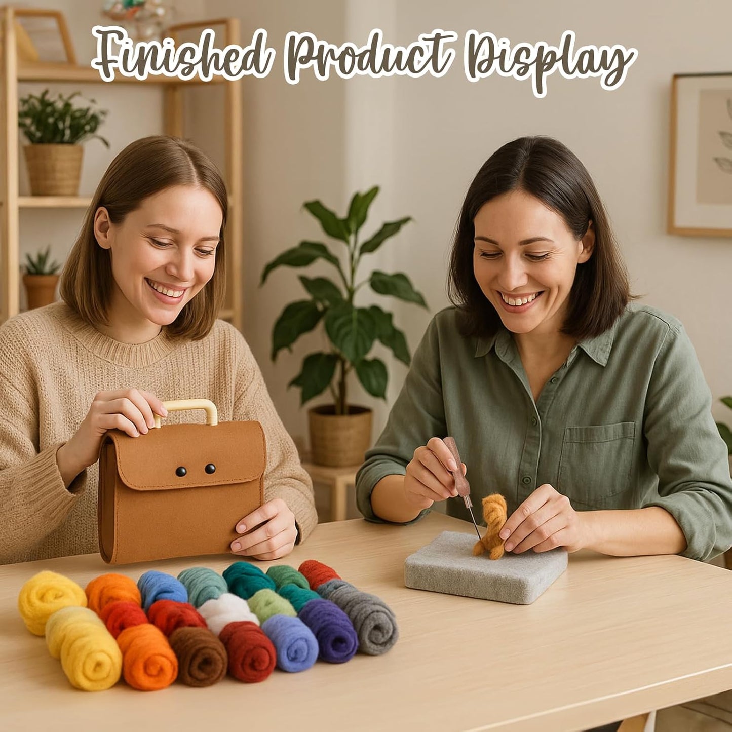 Prasacco 62 Pcs Needle Felting Kit, Felting Kits for Beginners Adult Including 24 Colors Wool Roving, Felt Needles, Felt Pad, Needle Handle, Finger Bed, Keychain, Fake Eyes, Storage Bag, Instruction