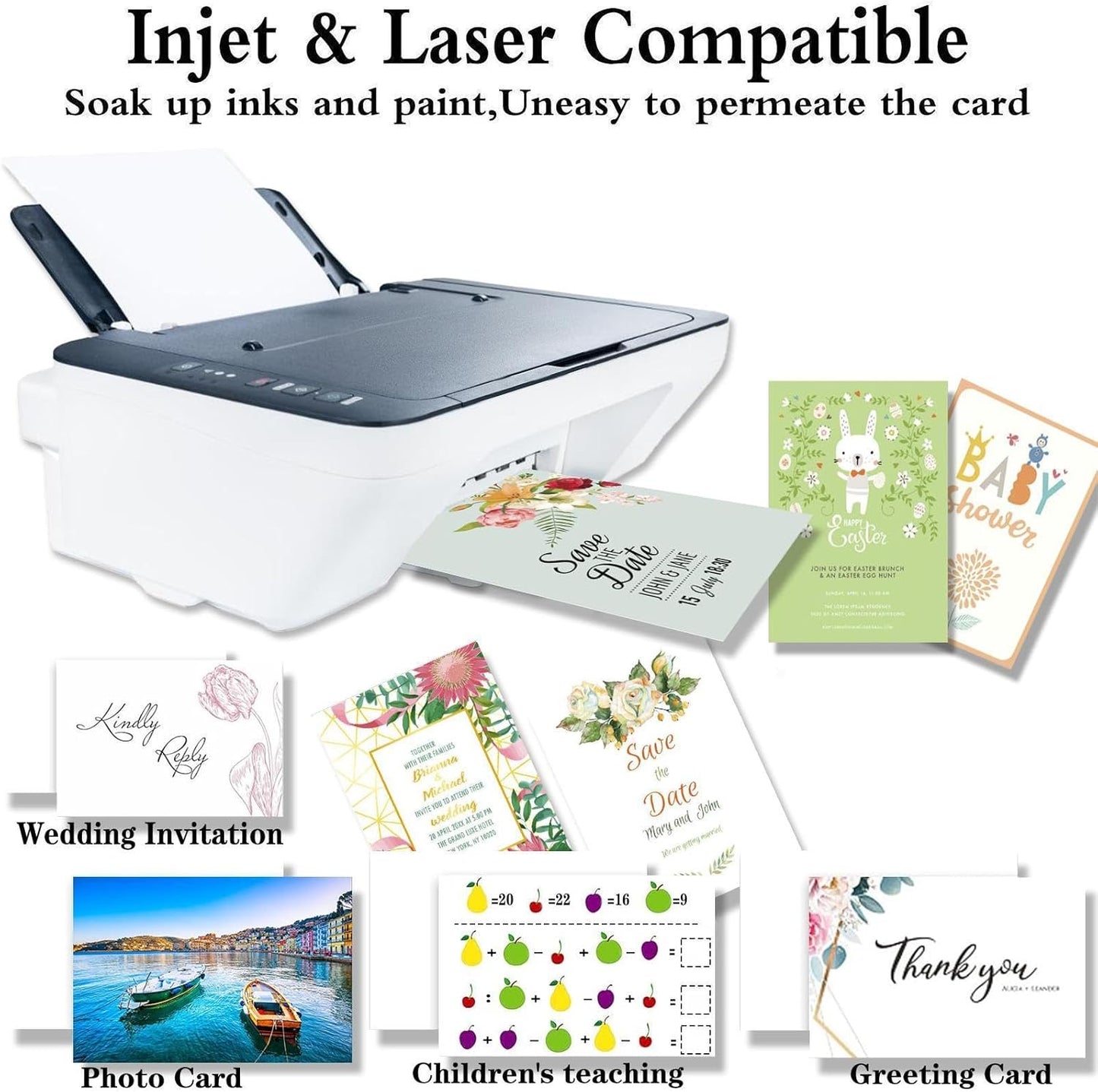 100 Pack 4''x6'' White Blank Cardstock Paper - Card Stock for Printer Postcards, Photo Paper Invitations, Greeting, Note, Thank You, Index Cards - Plain for Writing,Stamping,Printing,Art,DIY Making