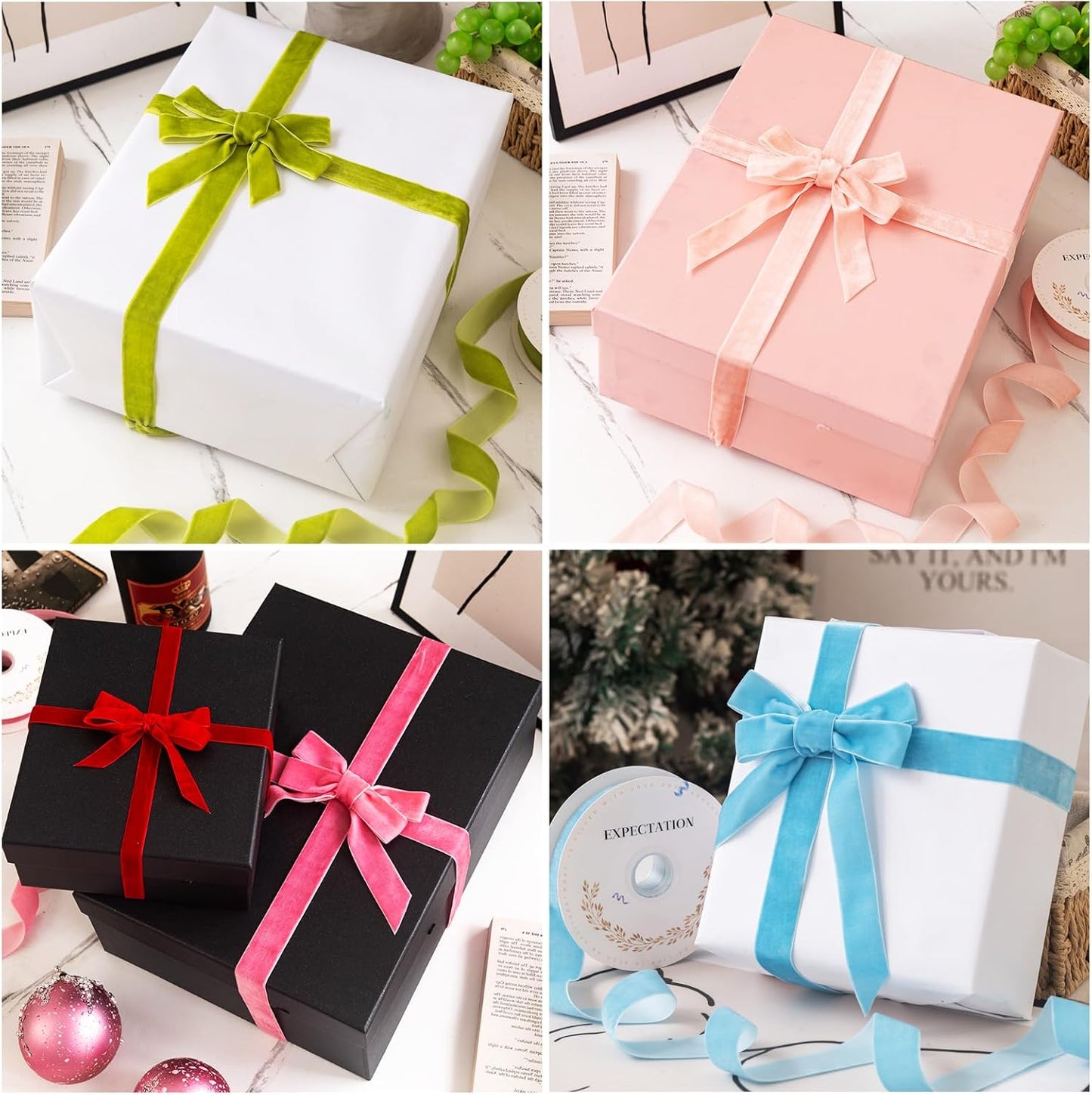 Black Velvet Ribbon 3/8'' 2 Rolls Total 30 Yards, Use for Gift Wrapping, Christmas Tree, Wreath Decoration, DIY Crafts