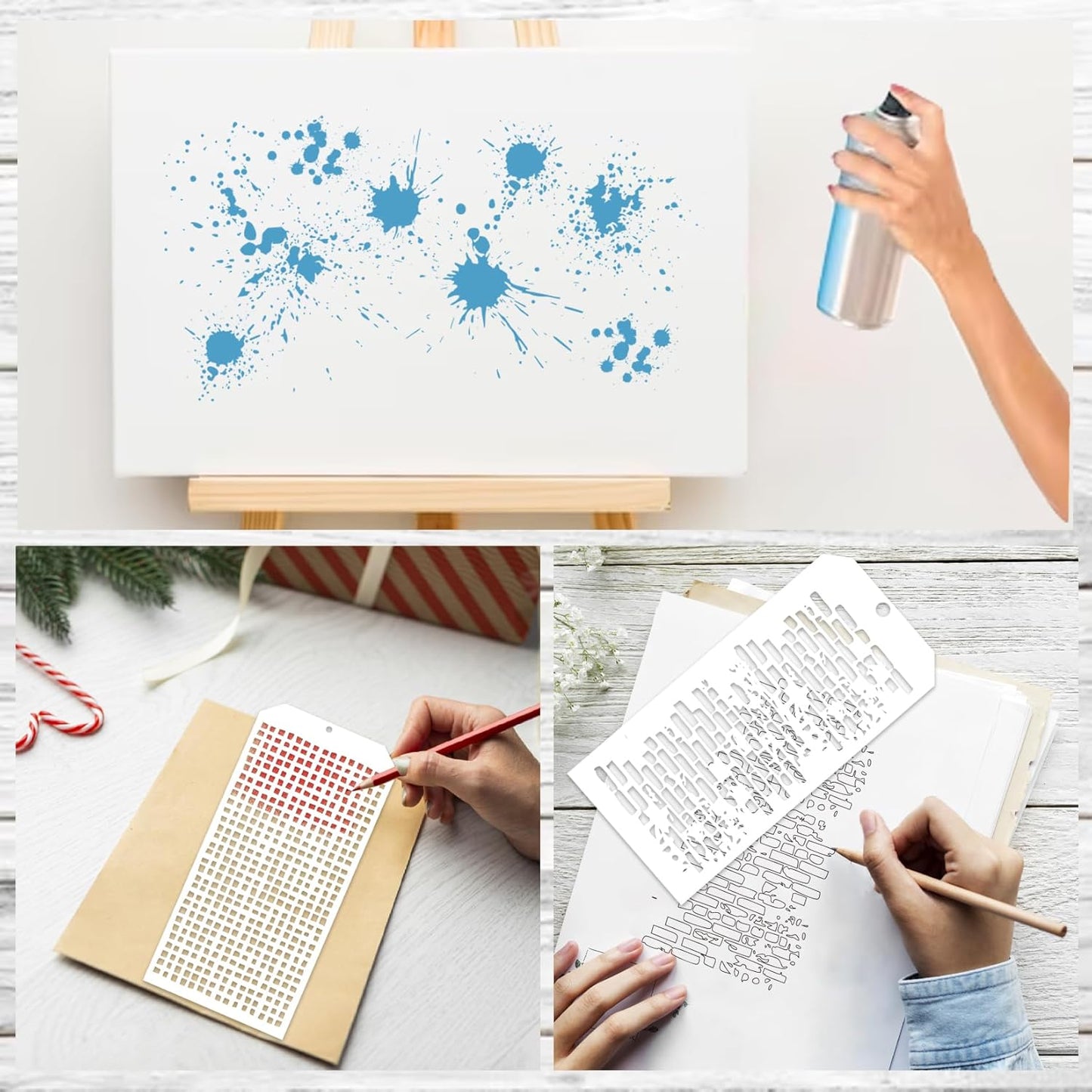 8 Pieces Stencils for Crafts Polka Dot Brick Layering Stencils Mixed Media Texture Stain Splatter Stencils for Painting on Card Making Canvas DIY Crafts Furniture Paper (8 Texture)