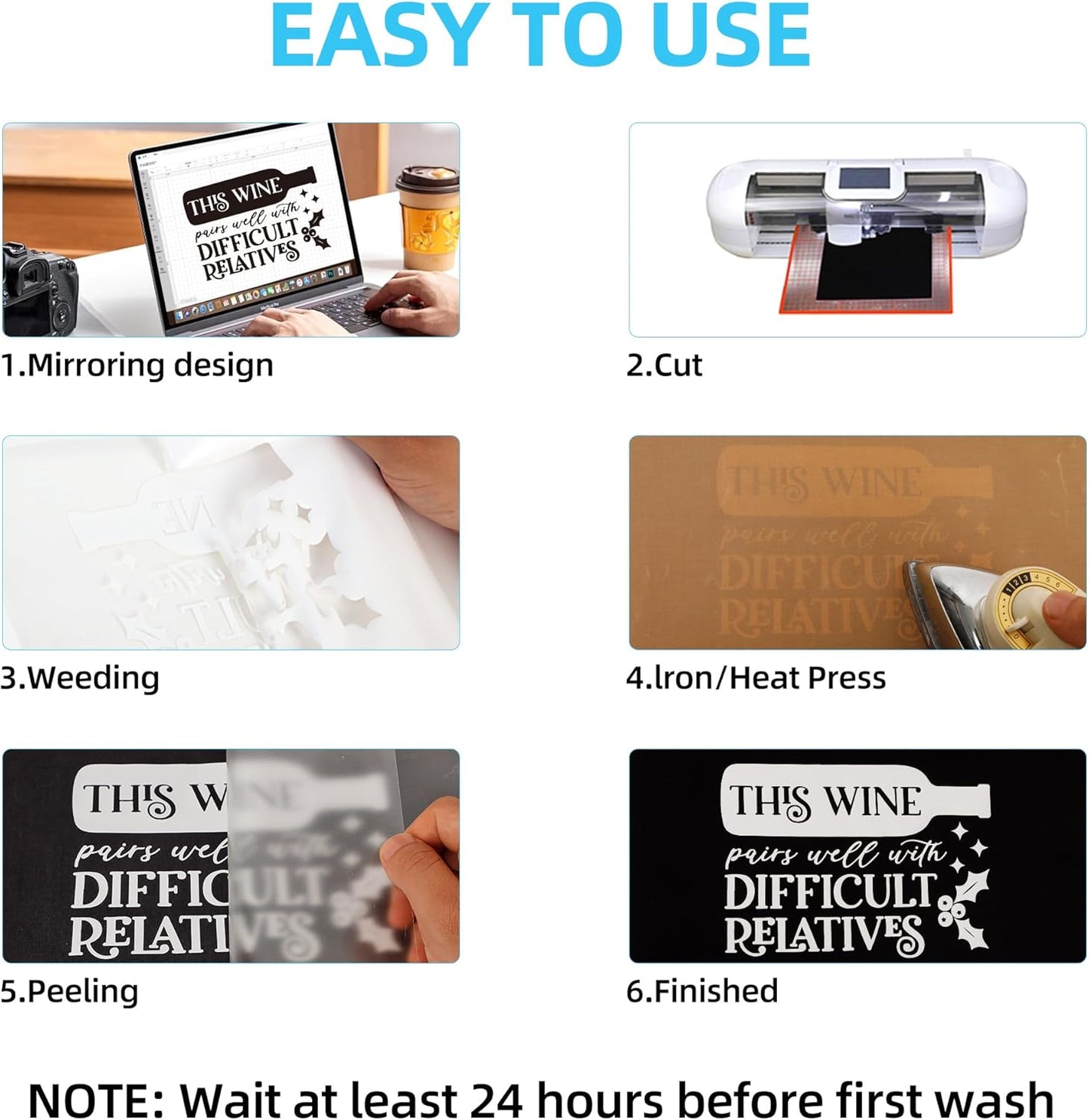 Guangyintong White HTV Heat Transfer Vinyl Rolls, 12" X 100ft Iron on Vinyl PVC Adhesive for T-Shirt, Easy to Cut & Weed for DIY Design