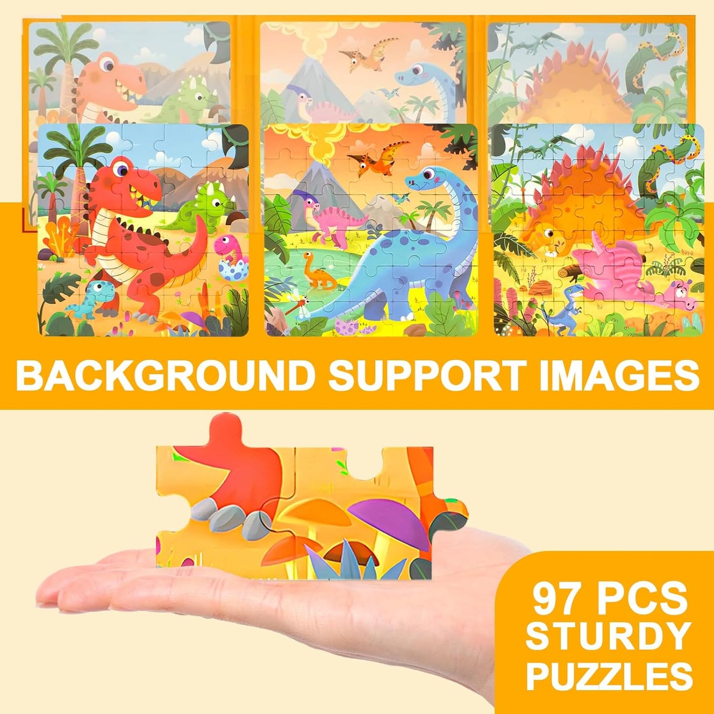Magnetic Puzzles for Kids Ages 3-5, 3 in 1 Dinosaurs Magnetic Jigsaw Puzzle Book, Travel Puzzles Toys for Toddlers 3-8 Year (Dinosaur World)