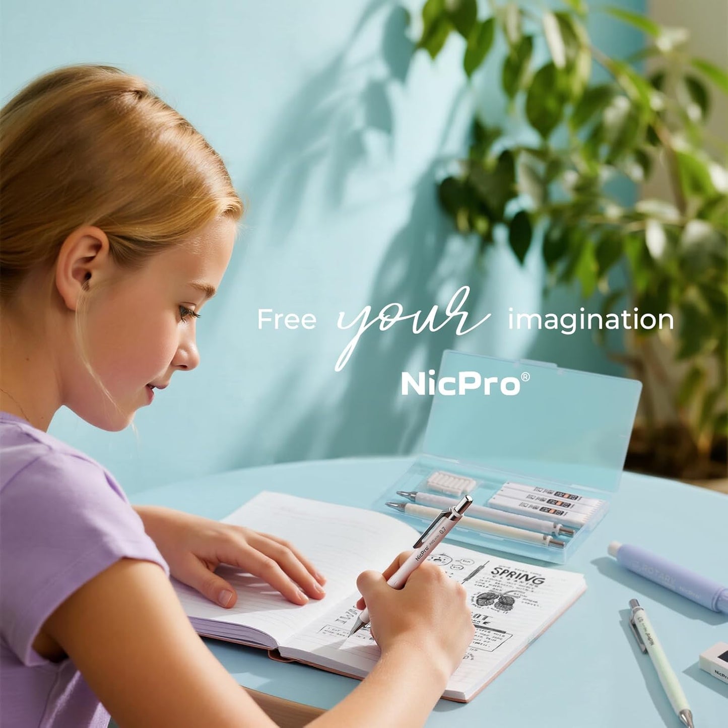 Nicpro Cute Mechanical Pencil Set, 4PCS 0.7mm Pastel Drafting Pencils with 4 Tube HB Lead Refills, 4B Erasers, Rotary Retractable Eraser and Eraser Refill for Writing Sketching Back to School Supplies