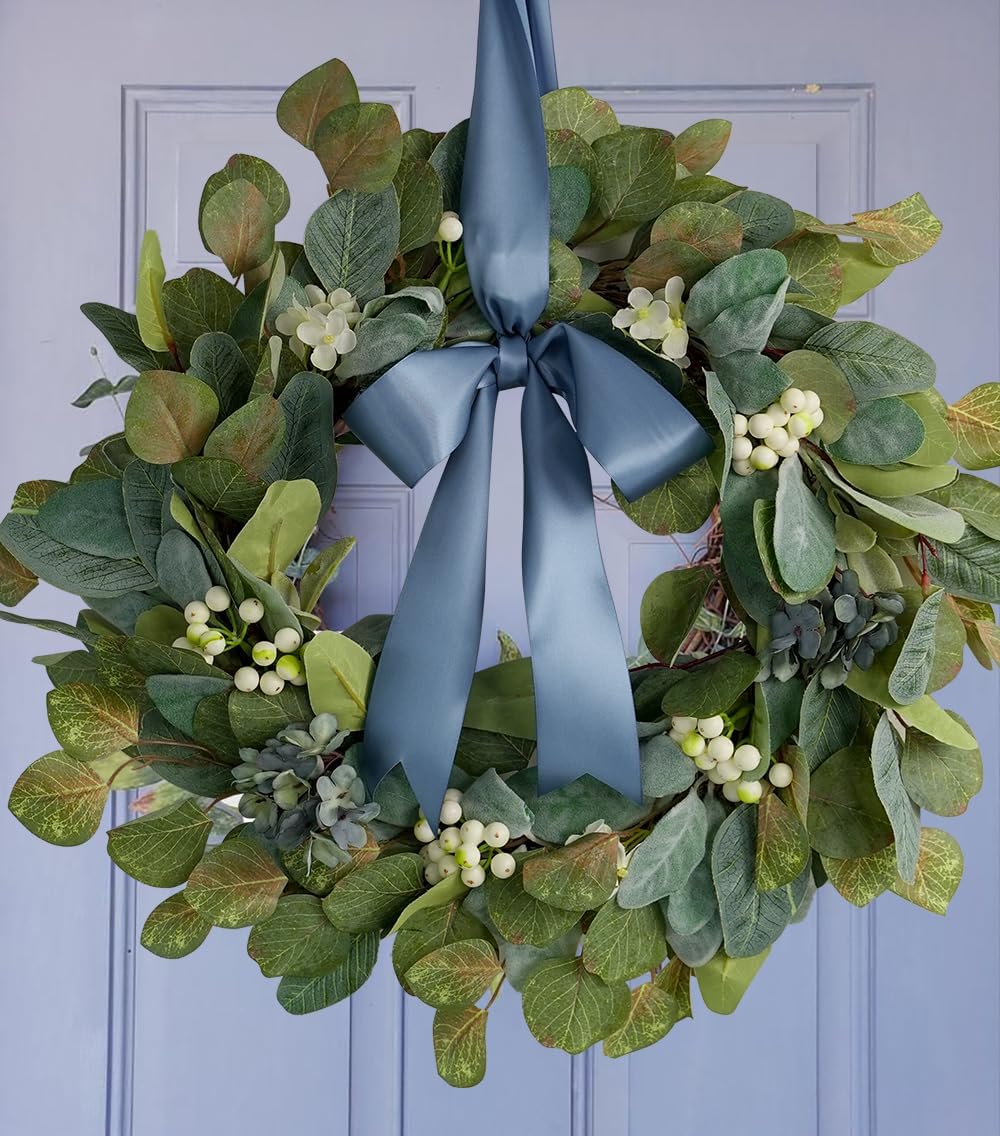 HUIHUANG Smoke Blue Ribbon 2 inch Wide Double-Faced Blue Satin Ribbon for Crafts, Bows Making, Flower Bouquet Wrap, Gift Wrapping, Wedding Bridal Shower Decor, Home Decor -25 Yards/Roll