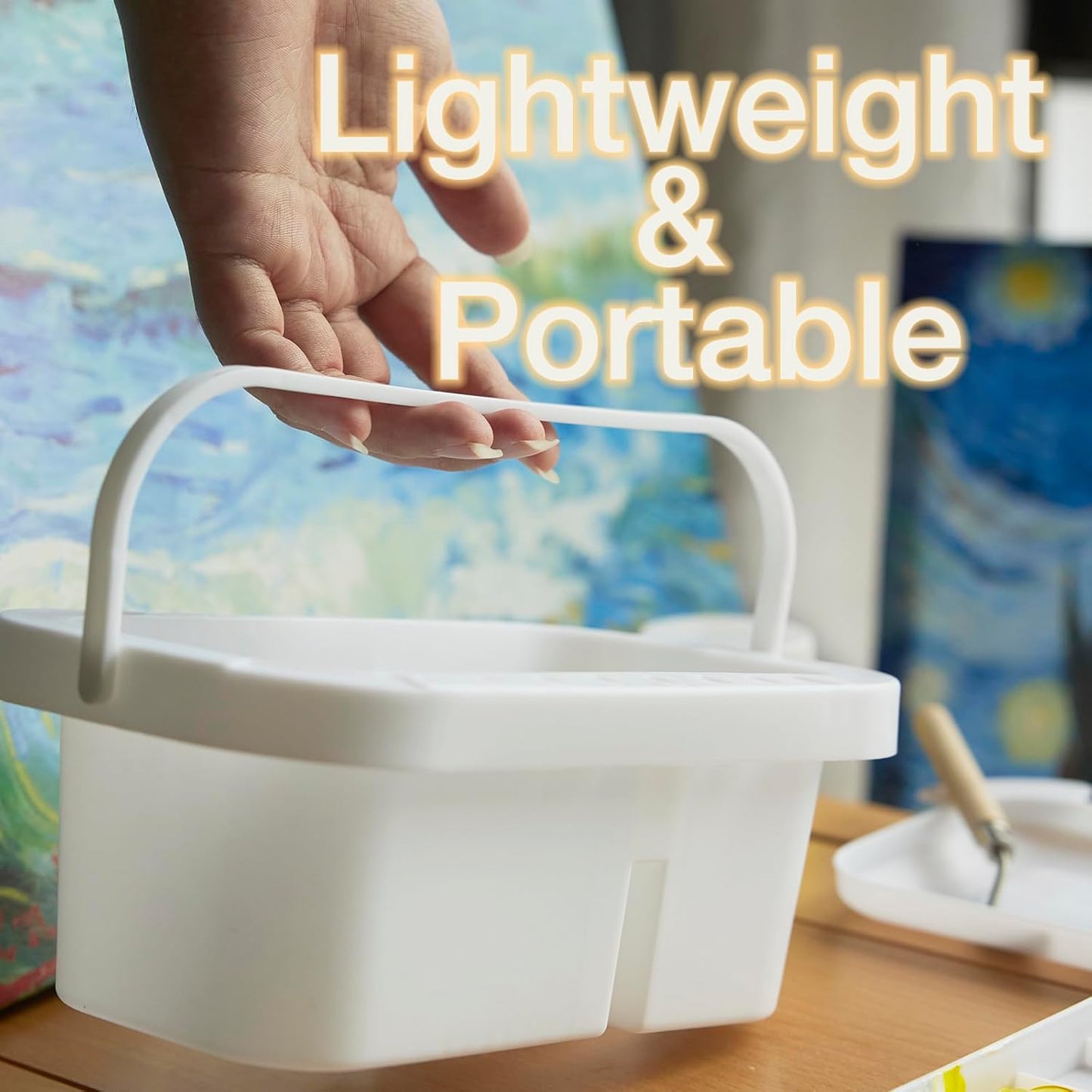 SEVENY Paint Brush Cleaner, Paint Brush Holder and Organizers with Palette for Acrylic, Watercolor, and Water-Based Paints (White)