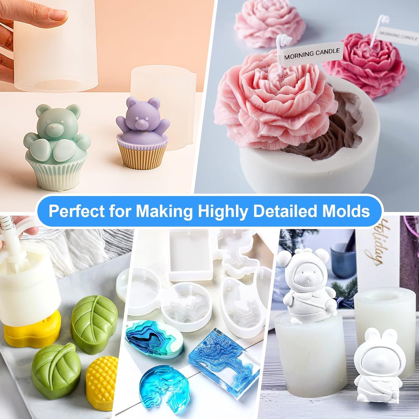 Silicone Mold Making Kit - 20A Liquid Silicone Rubber (1:1 Mix), Non-Toxic & Bubble Free Platinum Cure Silicone for Making Molds for Resin, Soap, Concrete, Craft Molds - 210oz Total