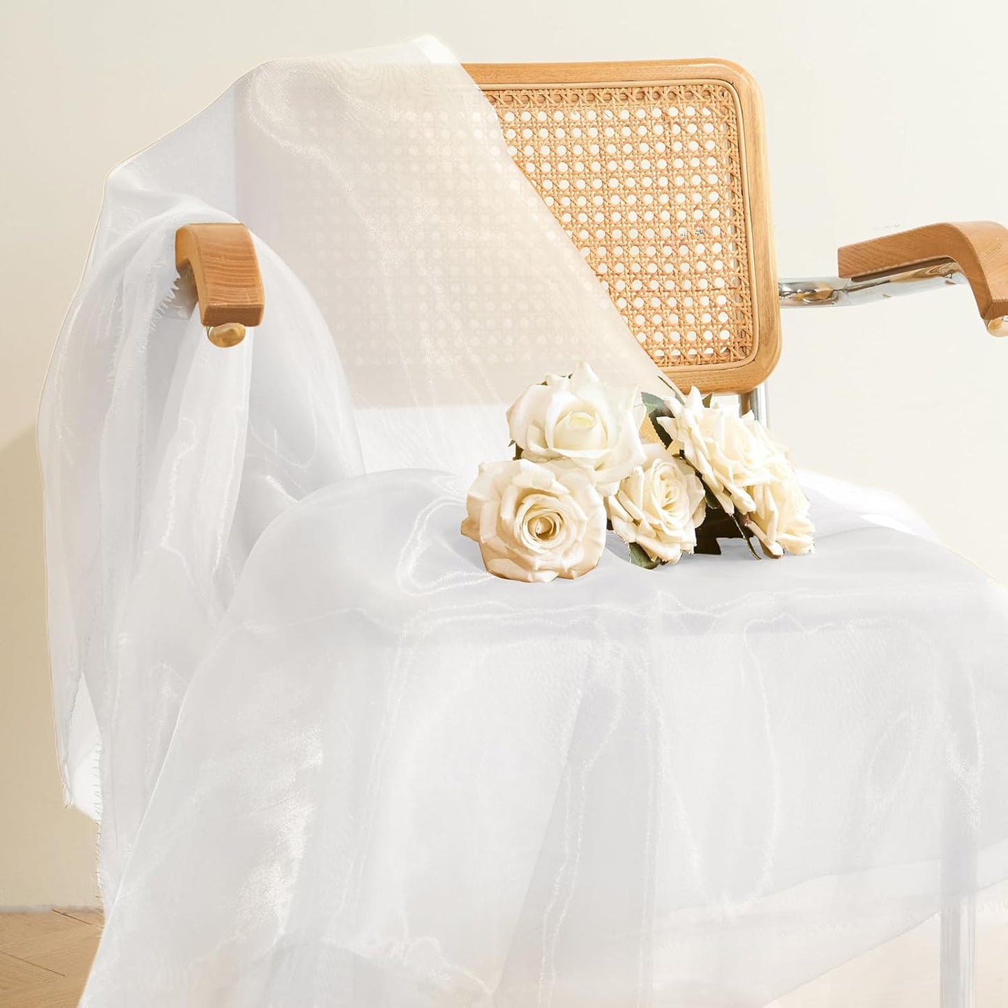 P Pothuiny Sheer Organza Fabric by The Yard, 1 Yard x 60 Inch Wide Bridal White Organza Tulle Fabric Roll Shiny Gauze Fashion Dress Sewing Craft for Wedding Party Decorations Backdrop