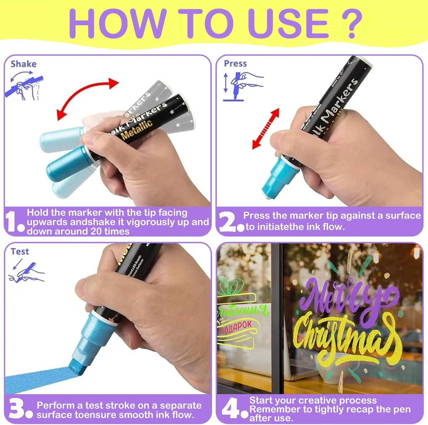 Window Chalk Markers for Cars Glass Washable, 8 Colors Metallic Jumbo Liquid Chalk Marker Pens with 10mm 3 in 1 Nib Wide Tip, Chalkboard Markers Car Window Paint Pen for Auto, Mirror, Poster