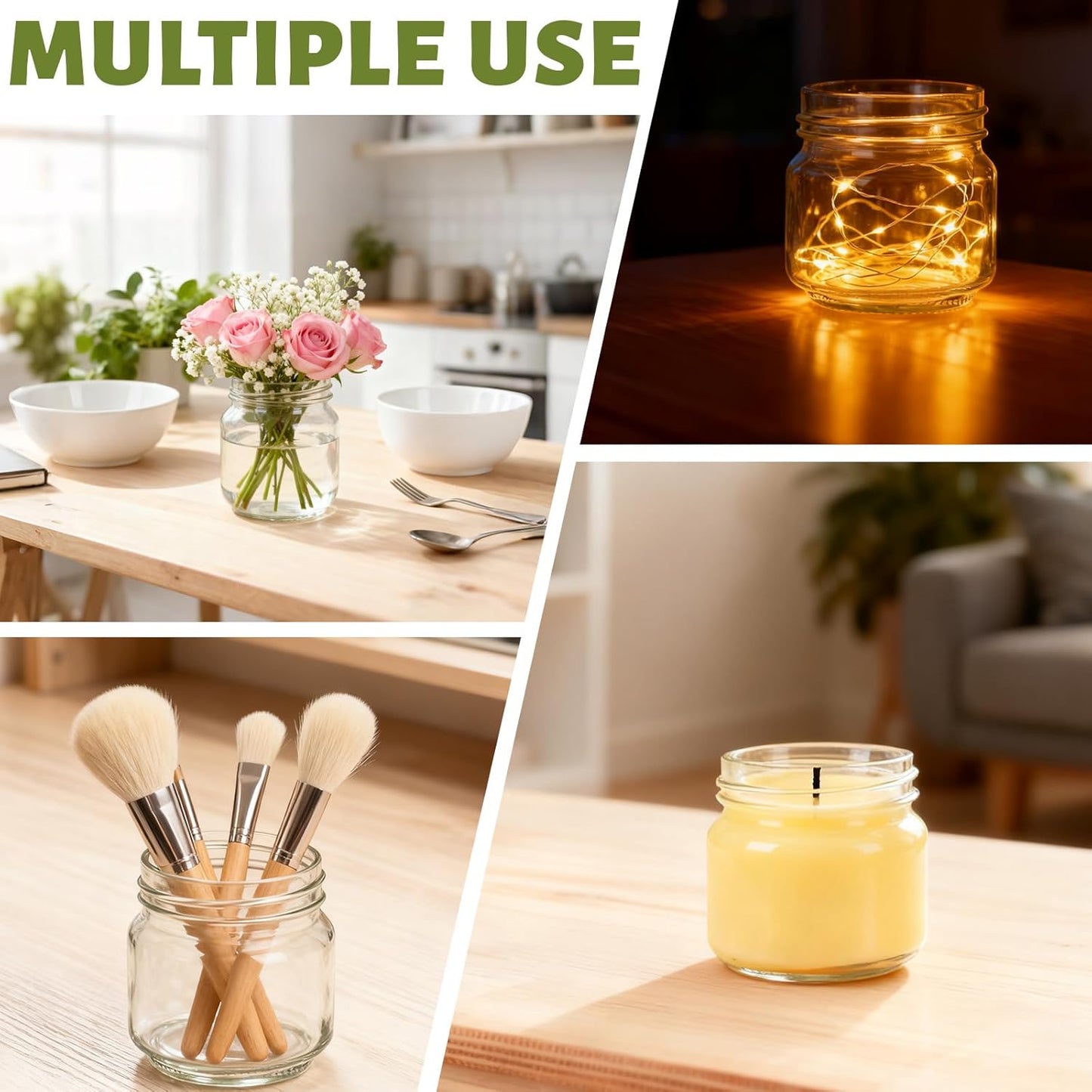 8 oz Glass Mason Jars, 24 Pack Clear Glass Jars with Regular Lids, Canning Jars for Honey, Yogurt, Wedding Favors, Food Storage, Vegetables, Includes 40 Black Labels