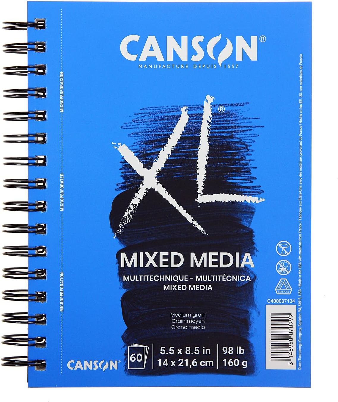 Canson XL Series Mixed Media Pad, Side Wire, 5.5x8.5 inches, 60 Sheets – Heavyweight Art Paper for Watercolor, Gouache, Marker, Painting, Drawing, Sketching