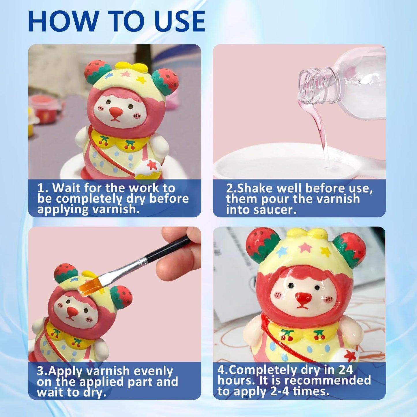 3 Packs Air Dry Clay Varnish, 180ml Air Dry Clay Glaze, Polymer Clay Glaze, High Gloss Clay Sculpture Sealant for Air Dry Clay Pottery Waterproof Scratch Resistant Varnish for Clay (60ML X 3Pack)