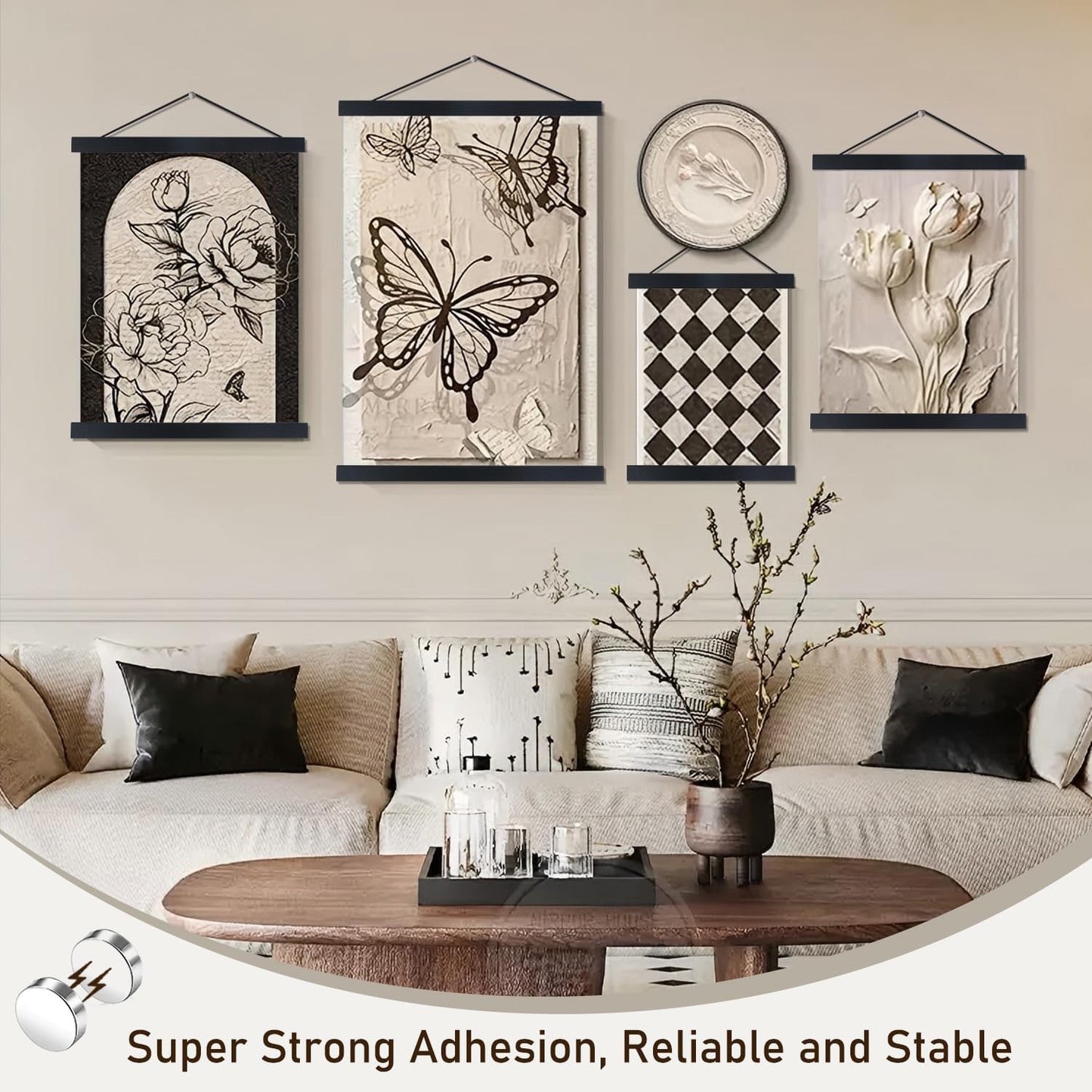 Artmag Magnetic Poster Hanger Frame, 13x19 13x22 13x24 Light Wood Wooden Magnet Canvas Artwork Print Poster Hangers Frames Hanging Kit (Black, 13")