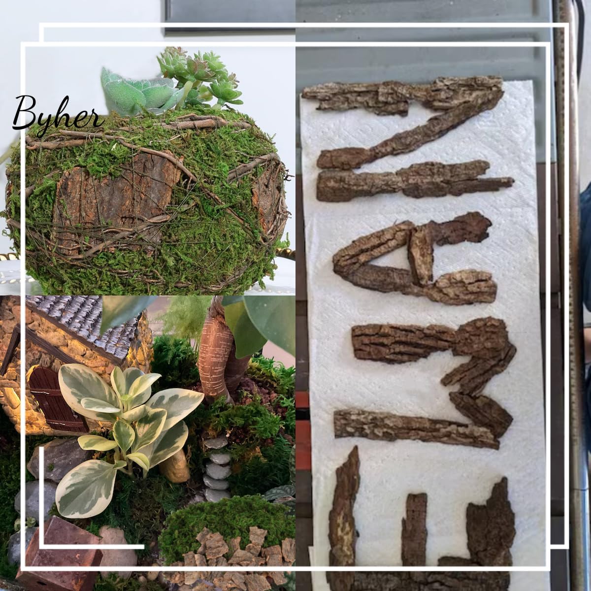 BYHER Fake Moss for Crafts, Assorted Treebark Fairy Garden Accessories Green Moss for Decorating, Tree Bark for Crafts, Terrarium, Floral Arrangements (Forest Green)