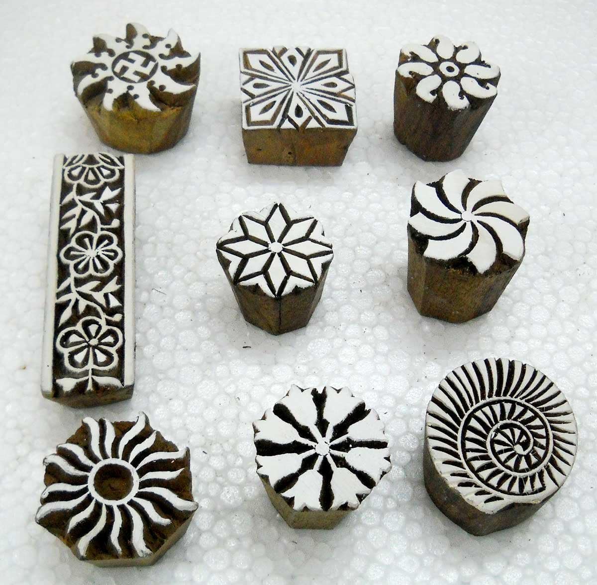 Pack of Nine Wooden Block Stamps/ Tattoo/ Indian Textile Printing Blocks