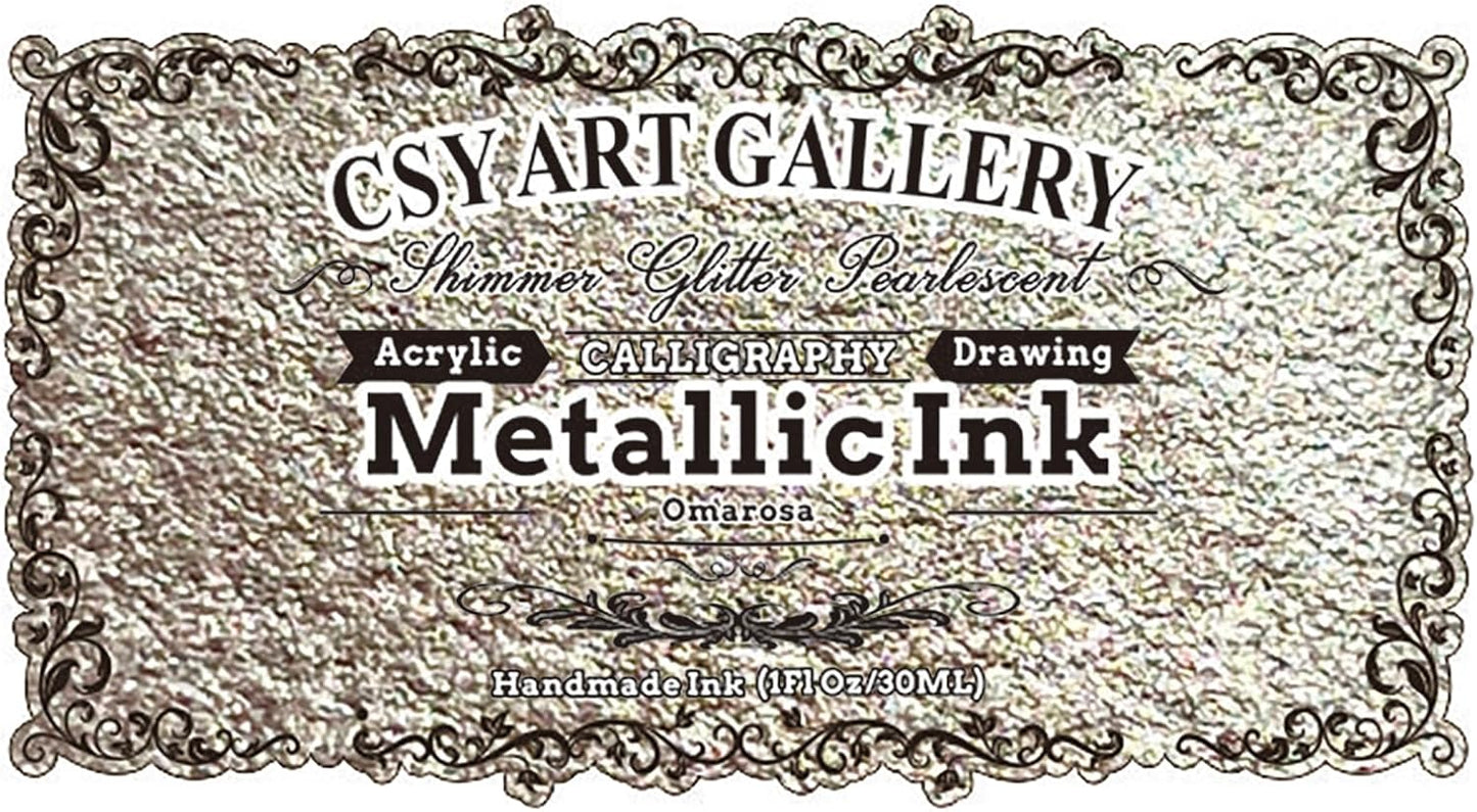 CSY Art Gallery Metallic -Glitter Acrylic Ink Bottle Omarosa- Versatile Drawing Ink for Artists and Students - Permanent Calligraphy Inks - Archival Ink for Illustrating and More