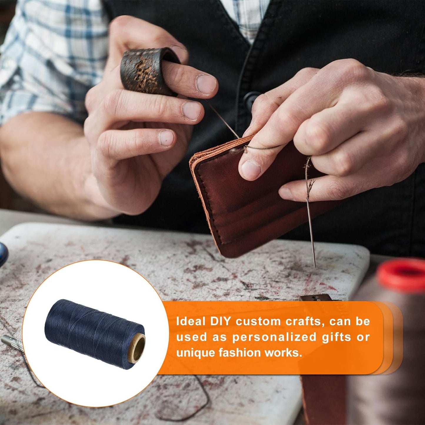 MECCANIXITY Waxed Thread,284 Yard 0.8mm 150D Flat Wax Thread Polyester Waxed String for Leather Sewing Hand Weaving Book Binding Home Decoration,Deep Blue