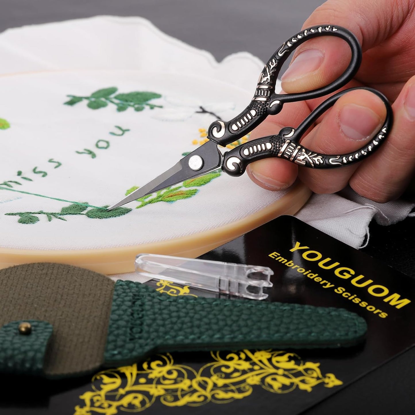 Antique Scissors with Cover, Sharp Sewing Scissor for Craft Needlework Cross Stitch, Small Thread Snips Little Detail Shears Black DIY Tools