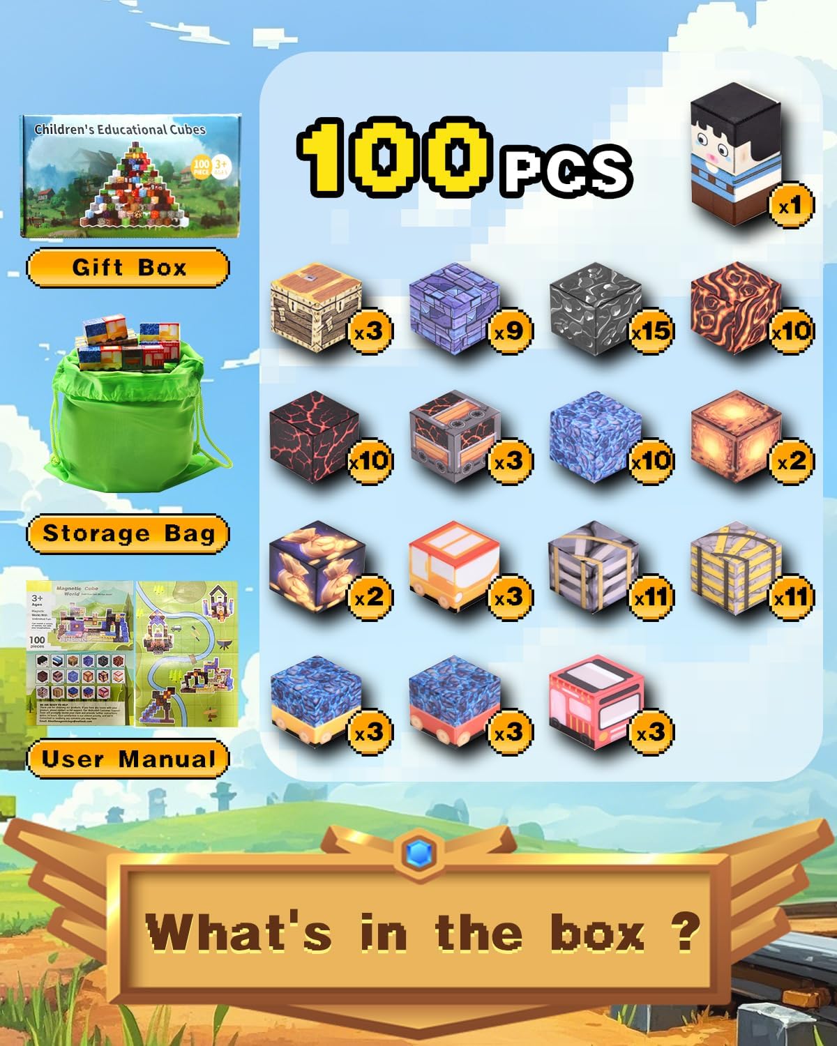 Aleath Magnetic Blocks Building Toys for Kids: 100PCS Magnet Cubes Trains Set - Kids Toys for Christmas Birthday Gifts - 0.8 inch Magnetic Blocks for Boys & Girls 3+