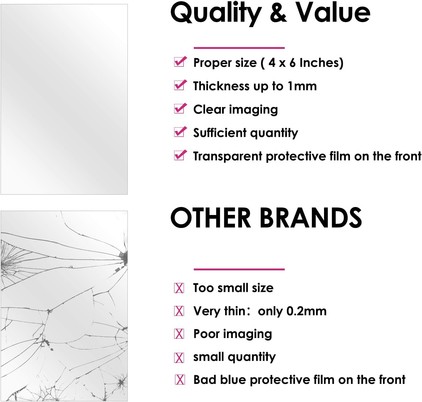 BBTO 20 Pcs Mirror Sheets, 4''x 6'' Self Adhesive Non Glass Cut to Size Mirror Stickers Tiles, Safe Unbreakable Plastic Small Frameless for Classroom, Childroom & DIY Craft