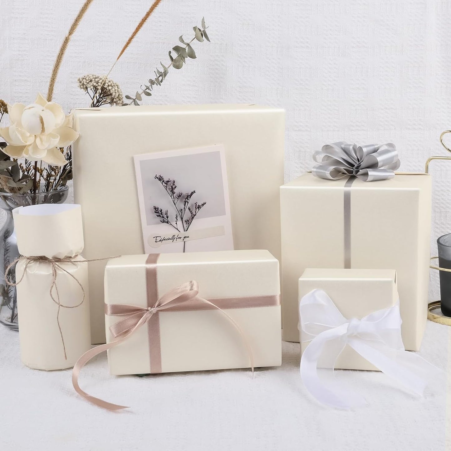 NESCCI Off white Matte Wrapping Paper,Solid Color Pearly-Lustre Paper-3 Roll,17 Inches X 32.8 Feet Per roll.Gift Wrapping Paper,Perfect for Wedding,Birthday, Christmas,DIY Bouquet