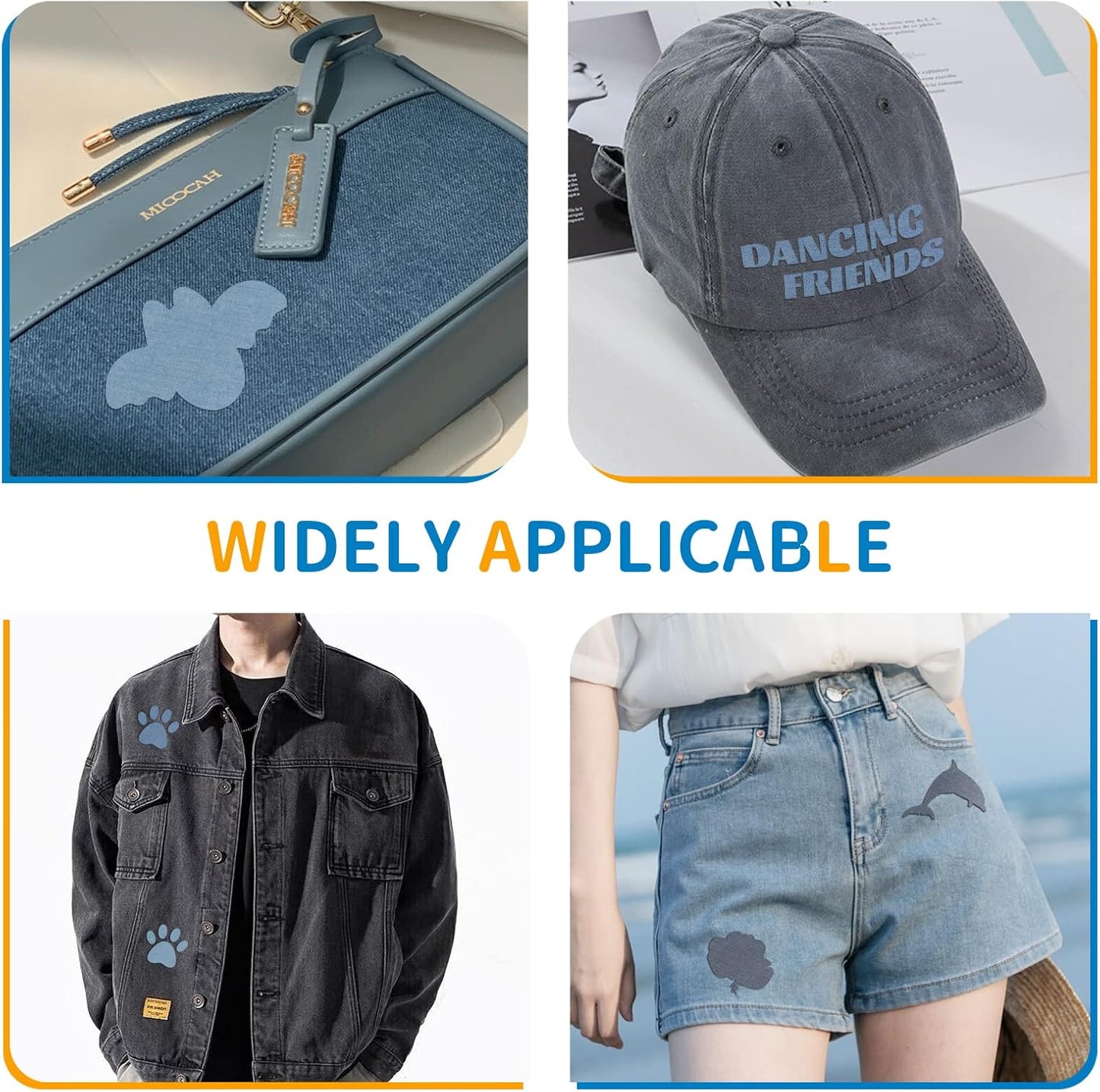 HTVRONT Iron on Patches for Clothing Repair 4 Rolls - Denim Patches for Jeans Kit 4" by 20", 4 Rolls of Iron On Denim Patches for Jeans Inside & Clothing Repair (Four Colors)