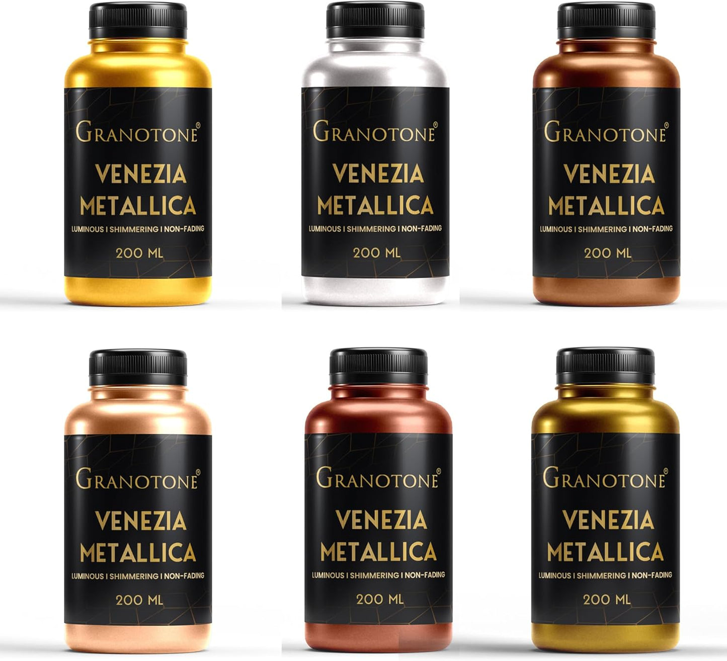 GRANOTONE Metallic Acrylic Paint Set - 6 Vibrant Colors, 7 oz Each | Non-Toxic Student-Friendly Paints for Art, Craft & Hobby | Ideal for Artists & Kids | Premium Quality | Made in India