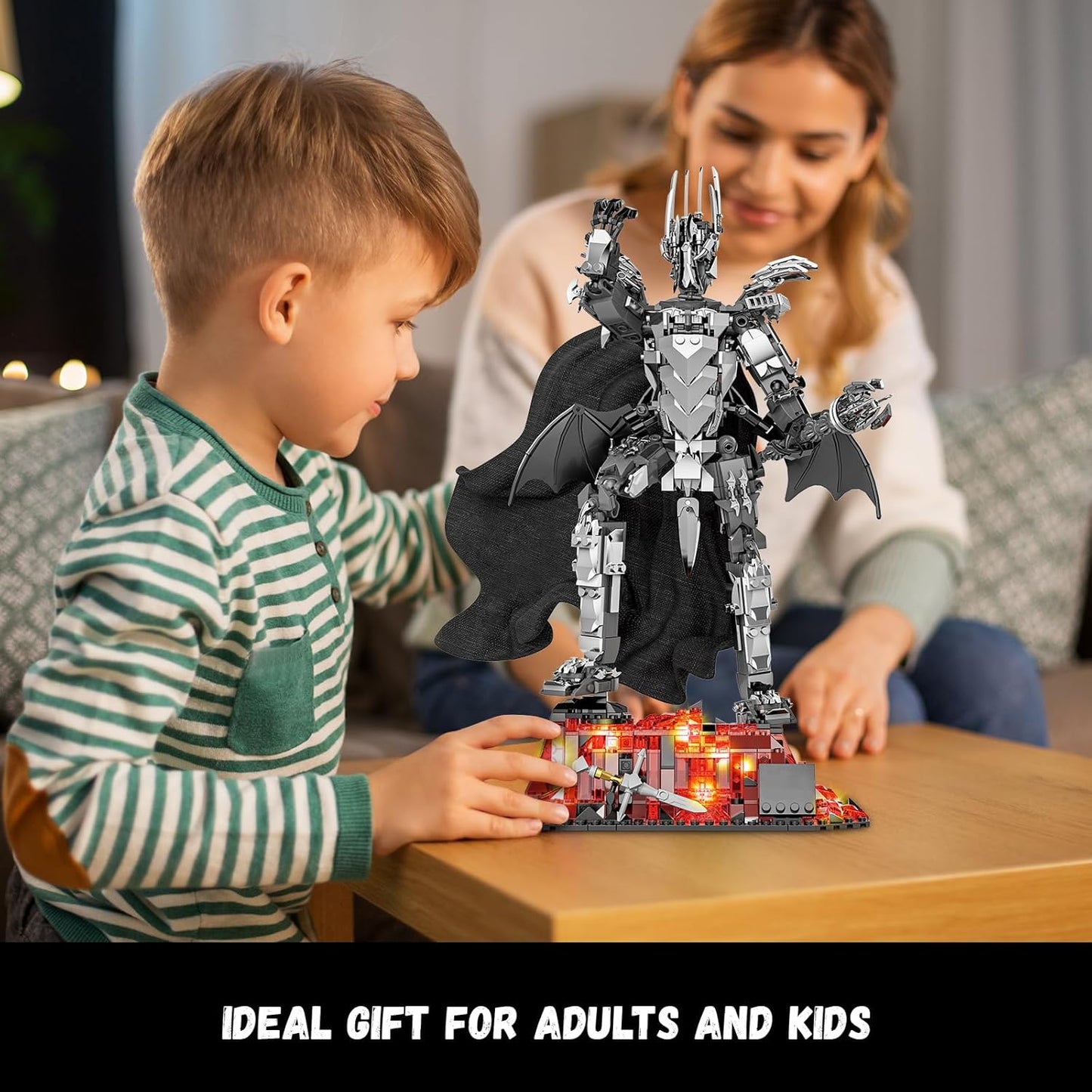 Dark Lord Building Set with Light Magma Base, Creative Demon Mech Display Model, Compatible with Lego Adults, STEM Christmas Birthday Gift Toy for Kids Boys 8-14 (879 PCS)