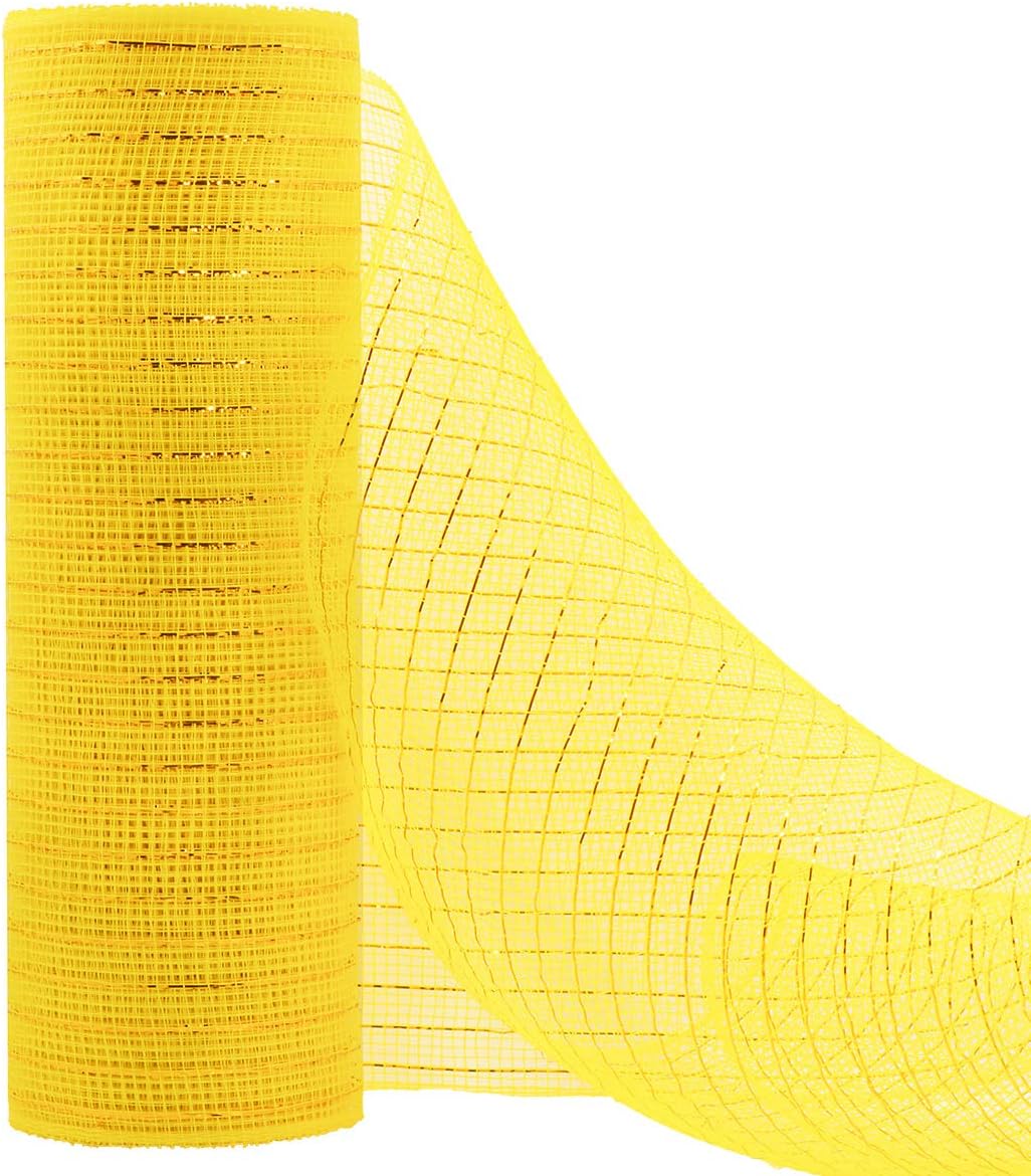 2 Rolls Koopi Deco Mesh 10 inch x 10 Yards Each Roll, Set of 2 Yellow Metallic Foil Poly Mesh Ribbons for Easter or Spring Wreaths, Swags, Craft, Party and Decorating Supplies