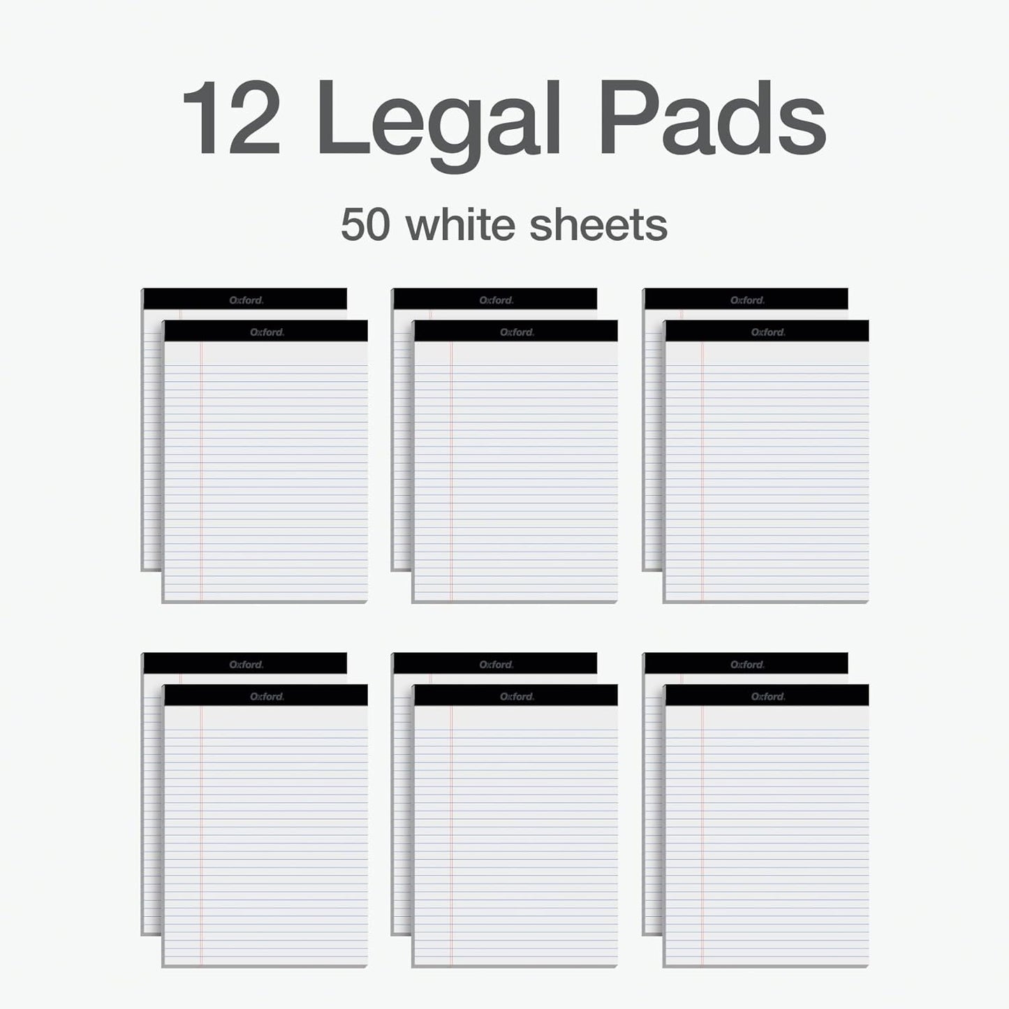 Oxford 8.5 x 11 Legal Pads, Wide Ruled, White Paper, 50 Sheets Per Writing Pad, Made in the USA (74030) | (Pack of 72)