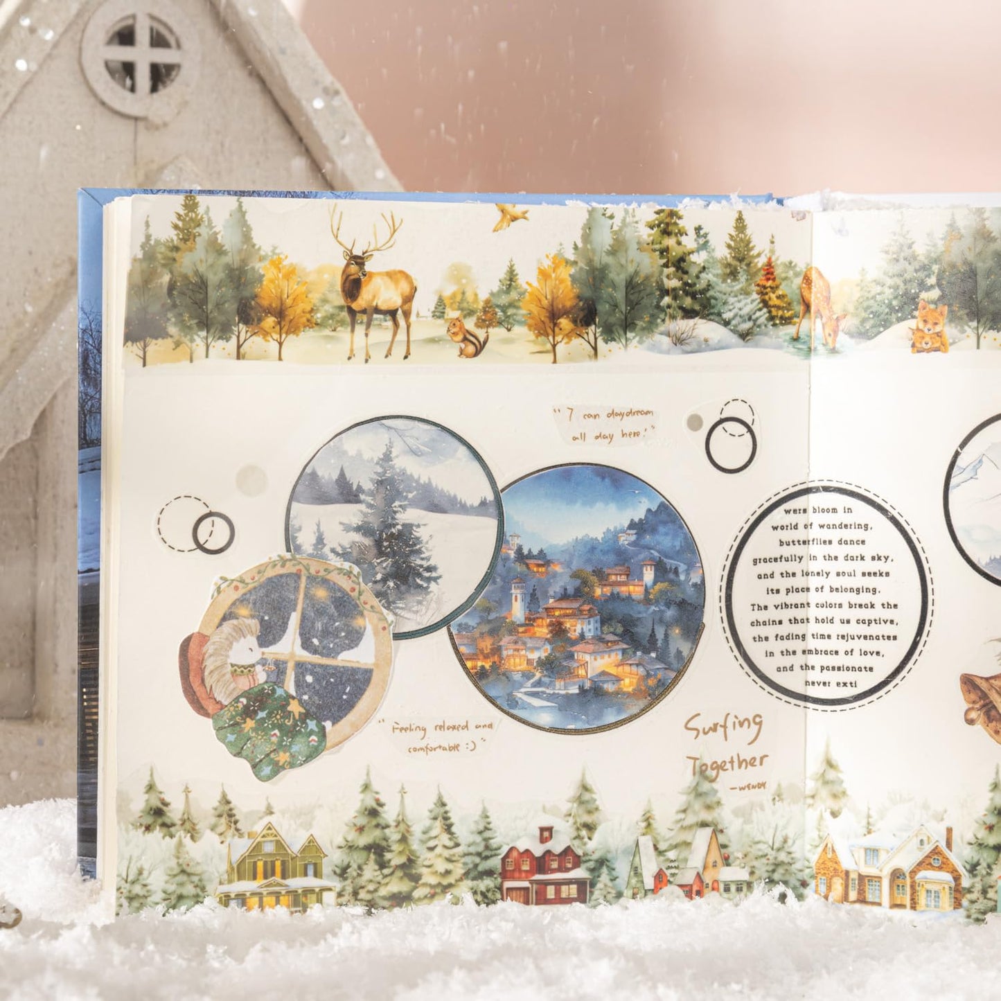 6 Rolls Winter PET Tape Set, Landscape Stickers for Journaling, Scrapbooking, and DIY Crafts, with Decorative Clip