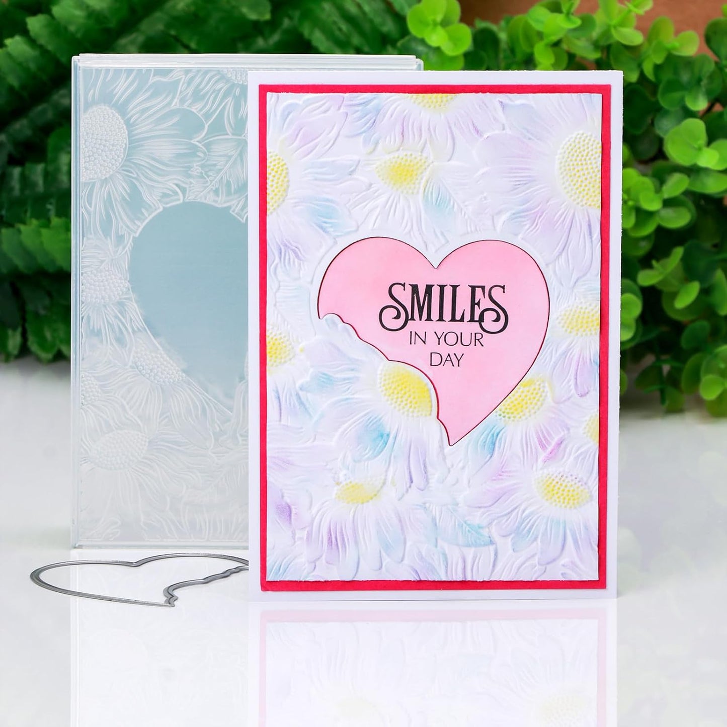 BAOFALI 3D Embossing Folder for Card Making Heart Leaves Background Plastic Textures Fades Embossing Folder Template for Paper Crafting Handmade Crafts Wedding Valentine's Day Scrapbook Card Decorati