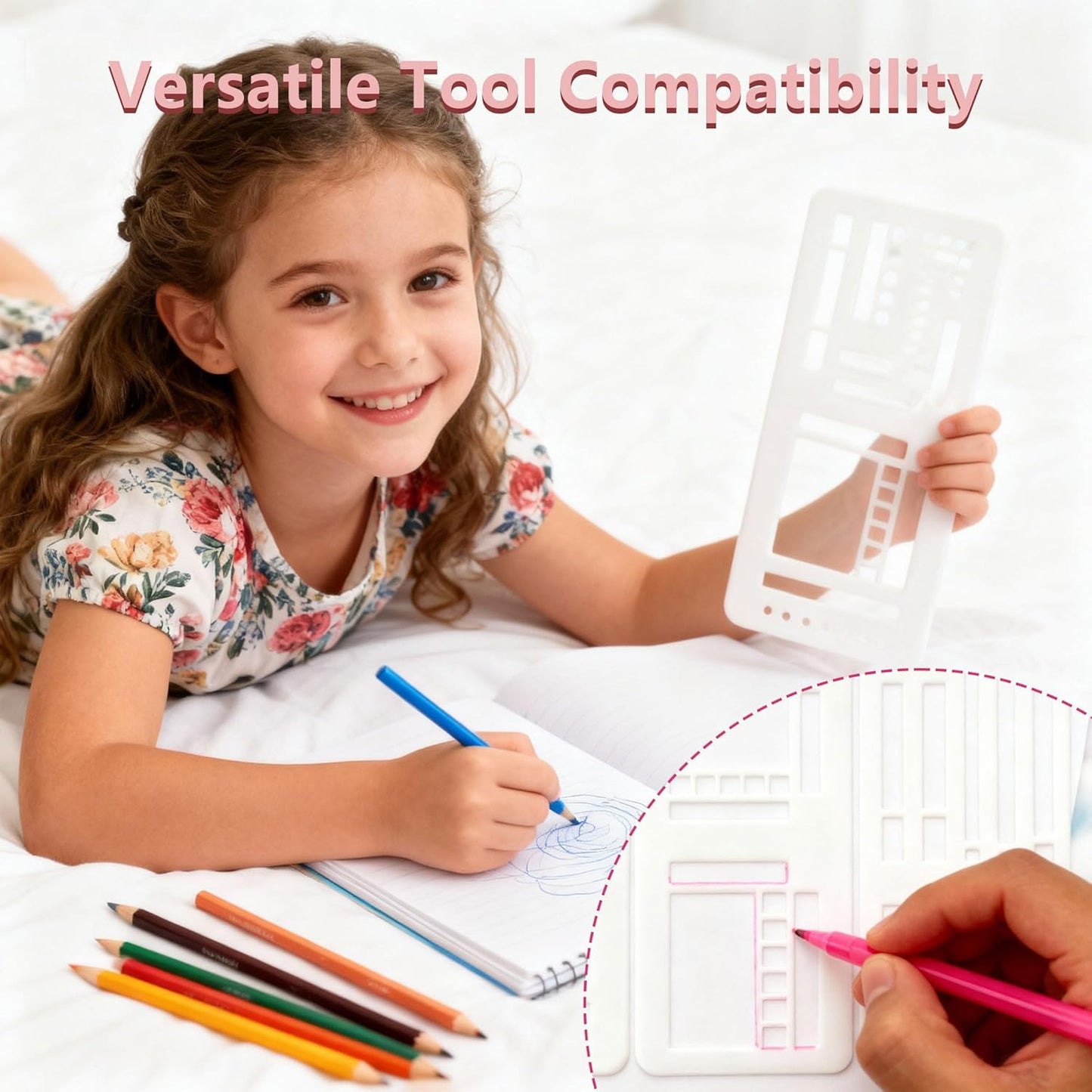 3 Pcs Journal Stencil Set – Reusable Flexible Templates for Dotted Journals & Planners, Drawing & Lettering Aids for DIY Checklists, Calendars, Scrapbooking & Daily Tracking (B)