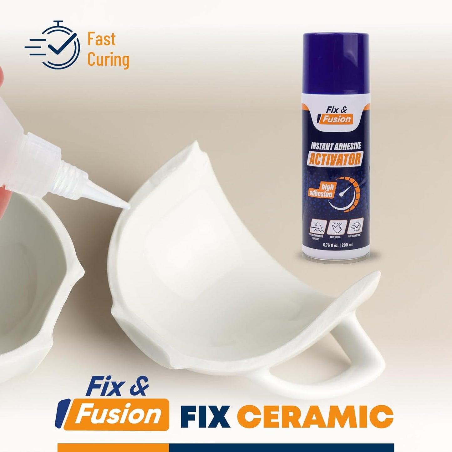 FIX & FUSION Activator Spray (6.76 Fl Oz), Instant Cure Accelerator for Cyanoacrylate (CA) Super Glue for Wood, Plastic, Rubber, Granite, and DIY & Professional, Accelerates Bonding Strength, (1 Pack)