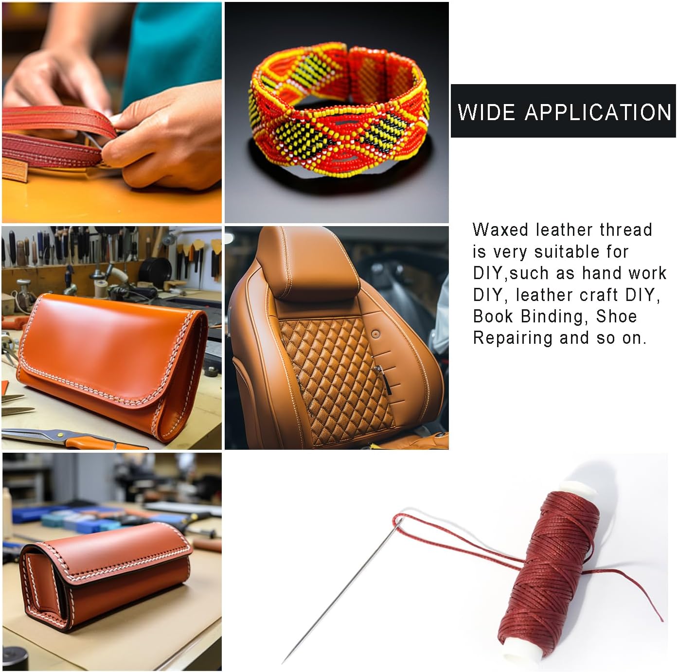 Waxed Thread for Leather Sewing 24 Colors 210D Hand Stitching Thread Waxed Flat Cord for Hand Sewing Book Binding Shoe Repairing