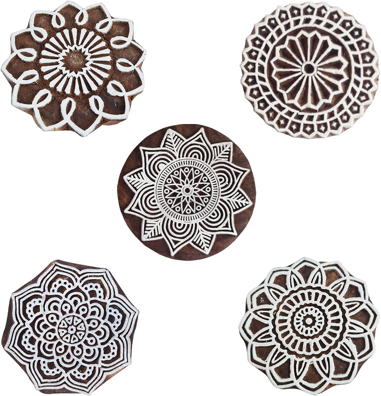 Royal Kraft Mandala Wooden Printing Stamps (Set of 5) - DIY Henna Fabric Textile Paper Clay Pottery Blocks Htag2231